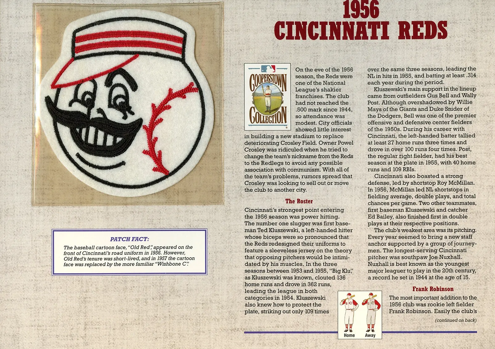 1956 Cincinnati Reds Willabee & Ward Patch With Stat Card