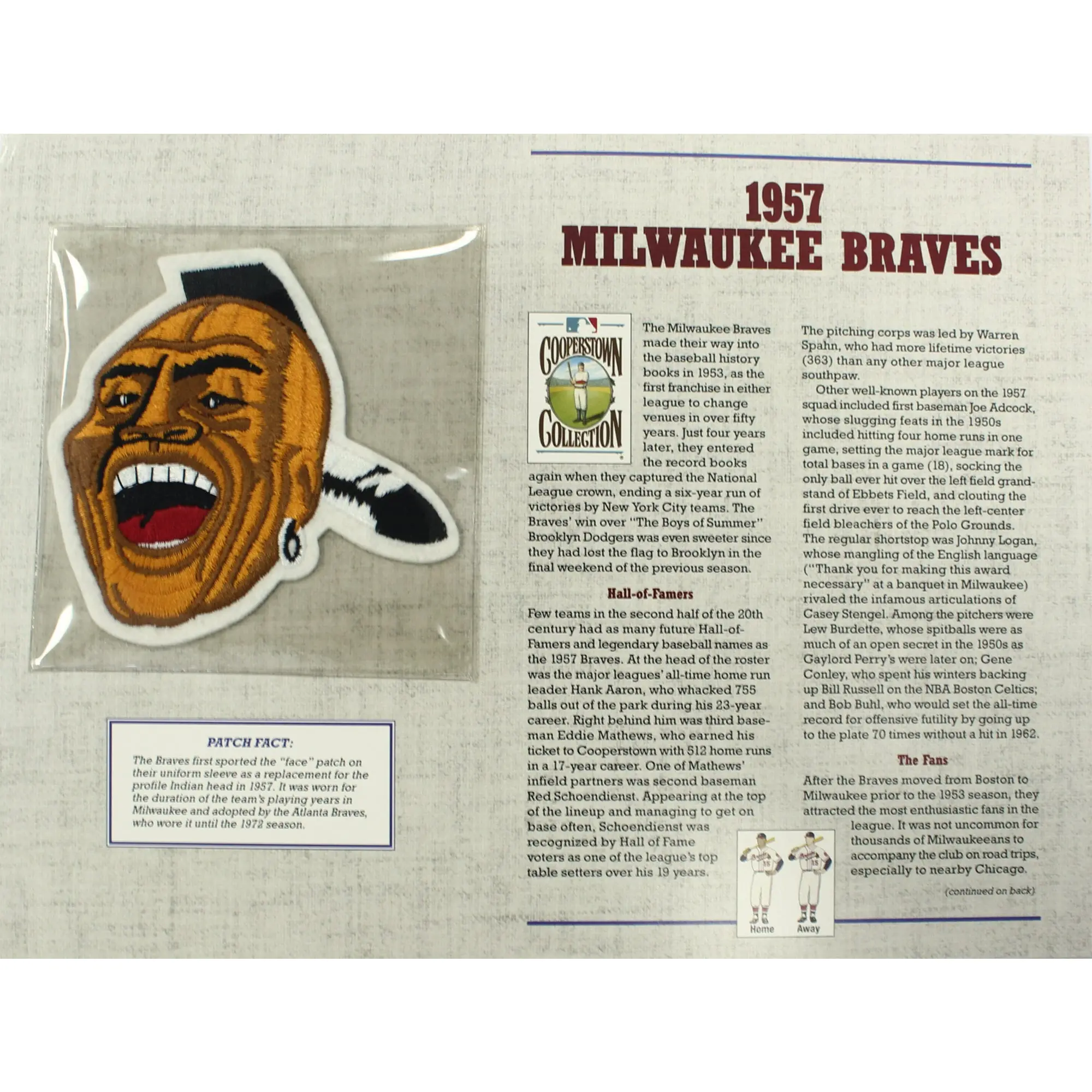 1957 Milwaukee Braves Willabee & Ward Patch With Stat Card Chief Noc-A-Homa Atlanta