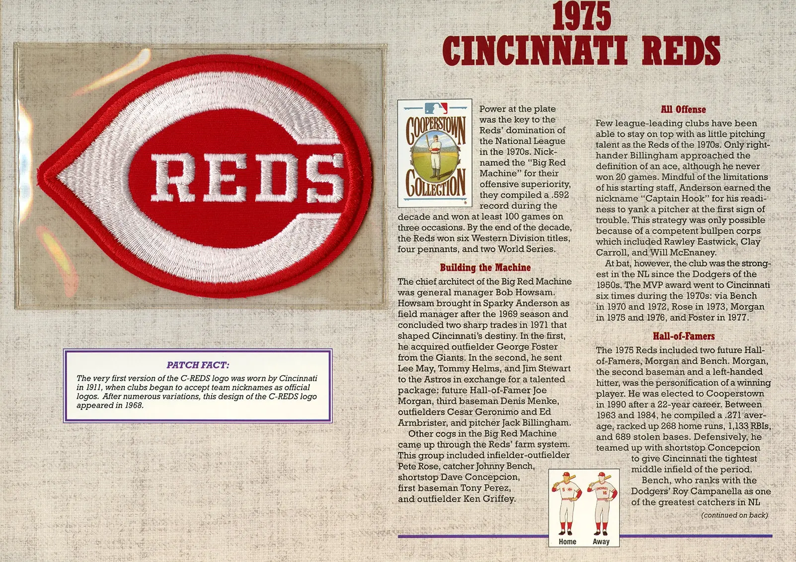 1975 Cincinnati Reds Willabee & Ward Patch With Stat Card