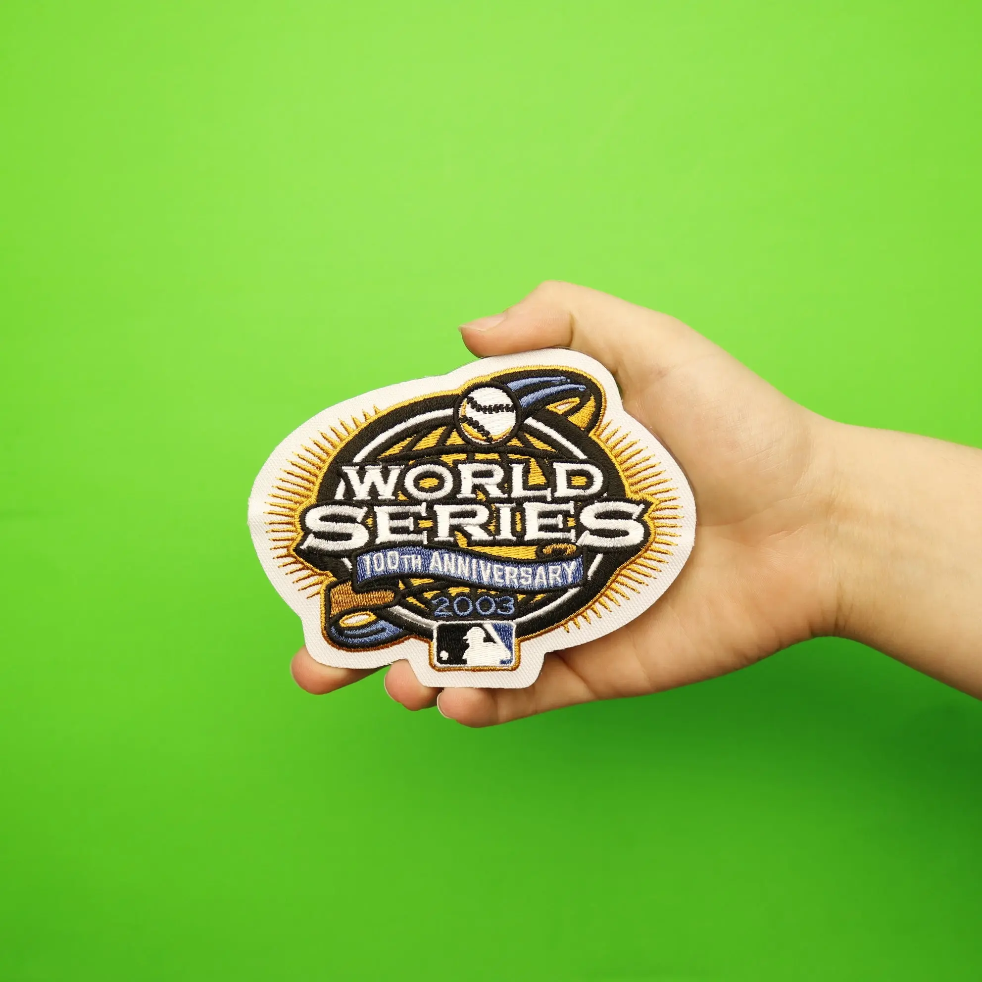 2003 MLB World Series 100th Anniversary Logo Jersey Sleeve Patch (New York Yankees vs. Florida Marlins) - Image 2