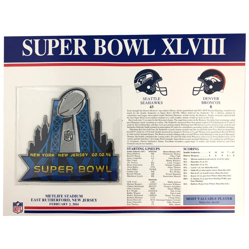 2014 NFL Super Bowl XLVIII 48 Willabee & Ward Patch (Seattle Seahawks Denver Broncos)