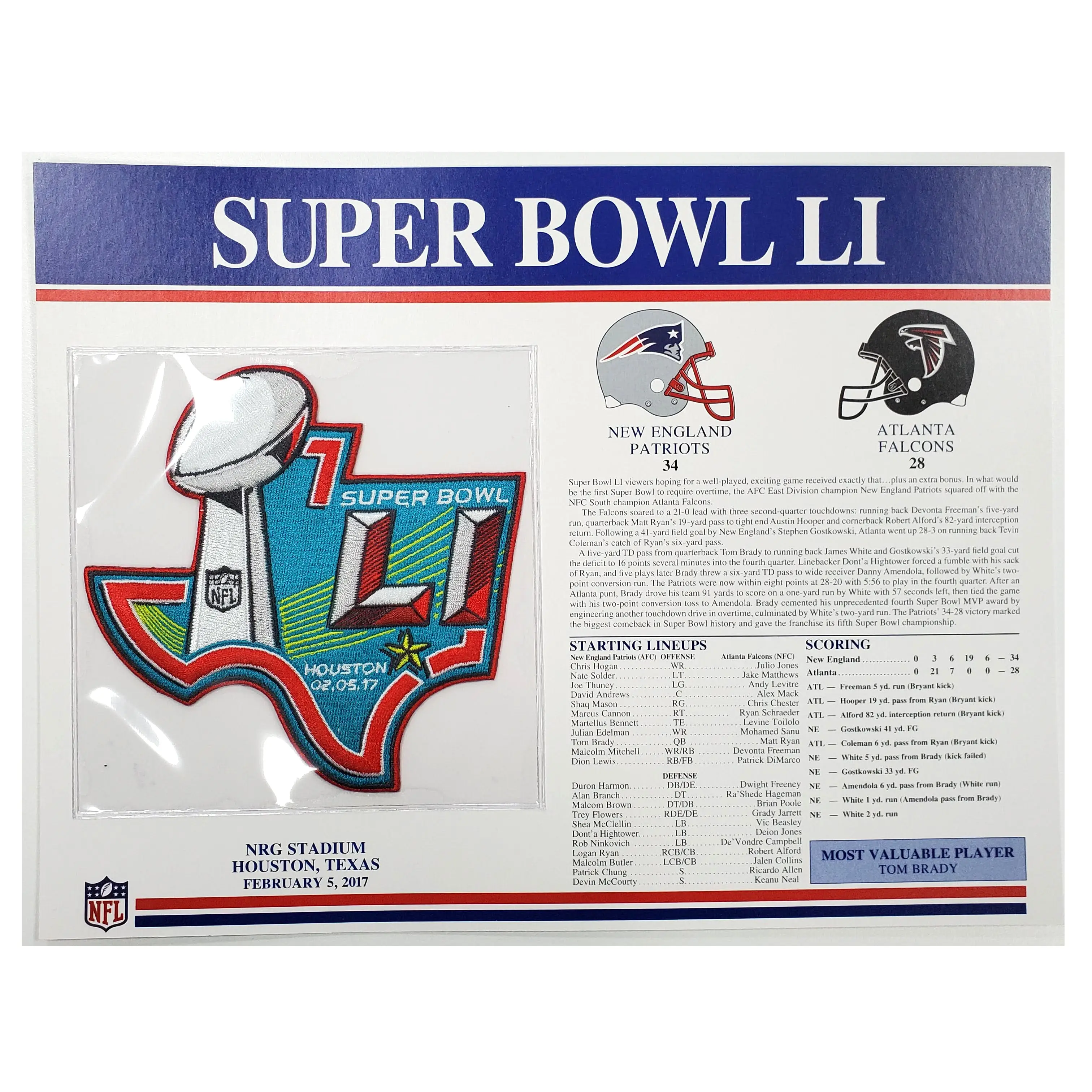 2017 NFL Super Bowl 51 LI Willabee & Ward Patch New England Patriots Vs. Atlanta Falcons