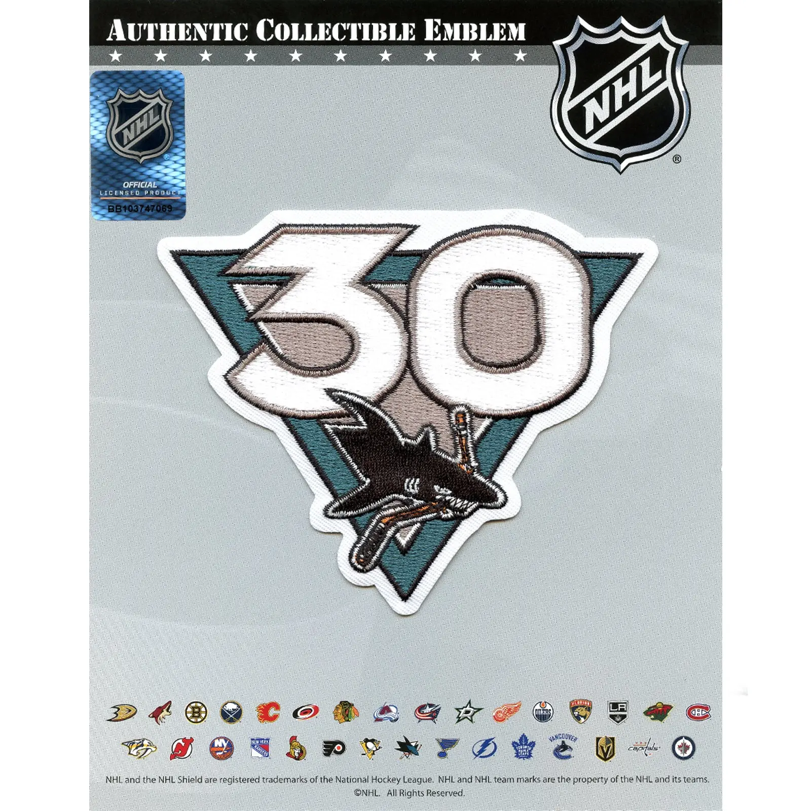 2021 San Jose Sharks Team 30th Anniversary Season Logo Jersey Patch