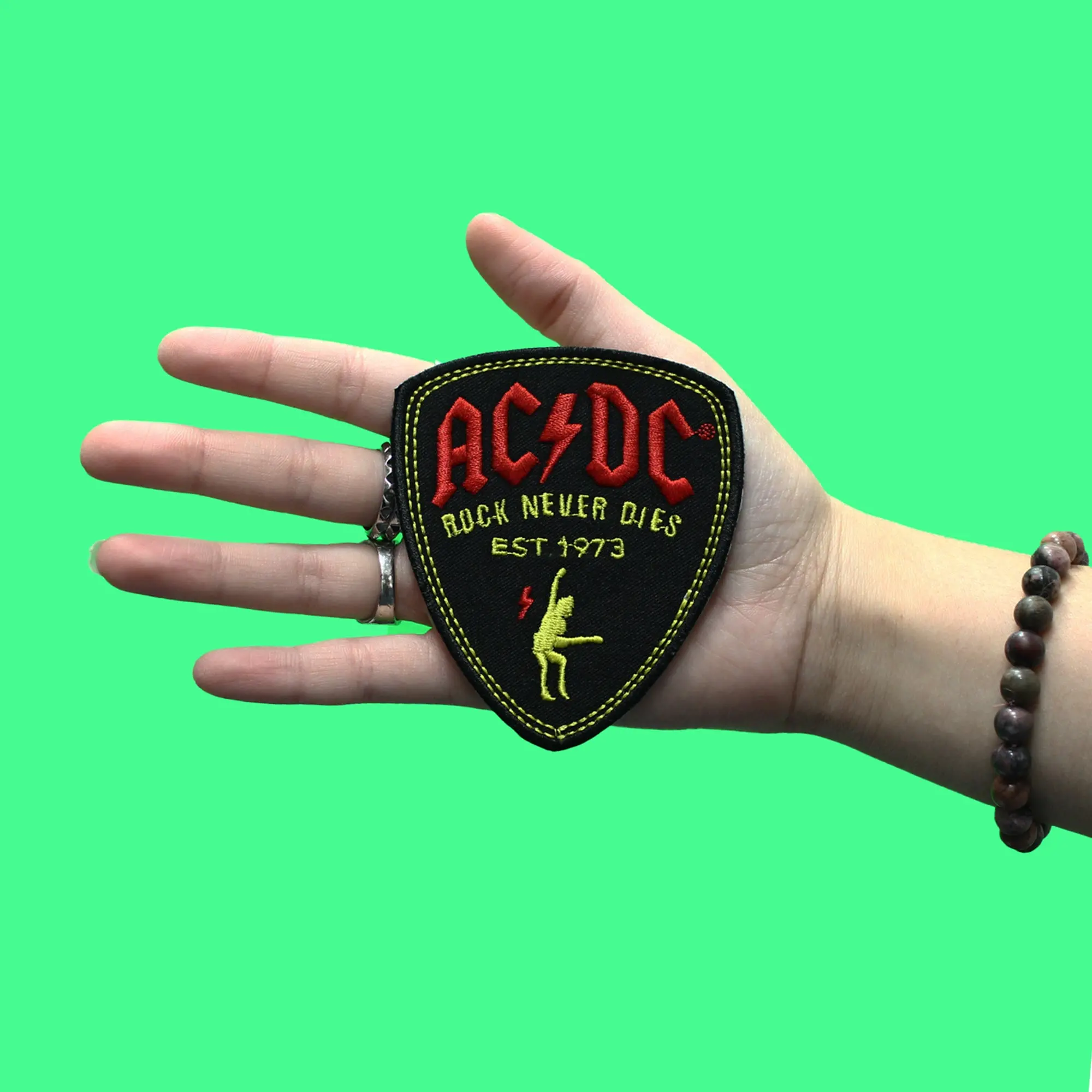 ACDC Rock Never Dies Patch Guitar Pick Rock Embroidered Iron on - Image 2