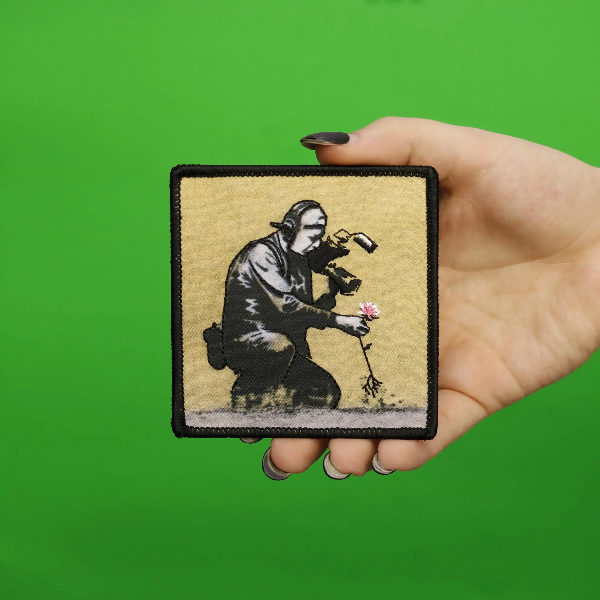 Banksy Flower Puller Embroidered Iron On PhotoPatch - Image 2