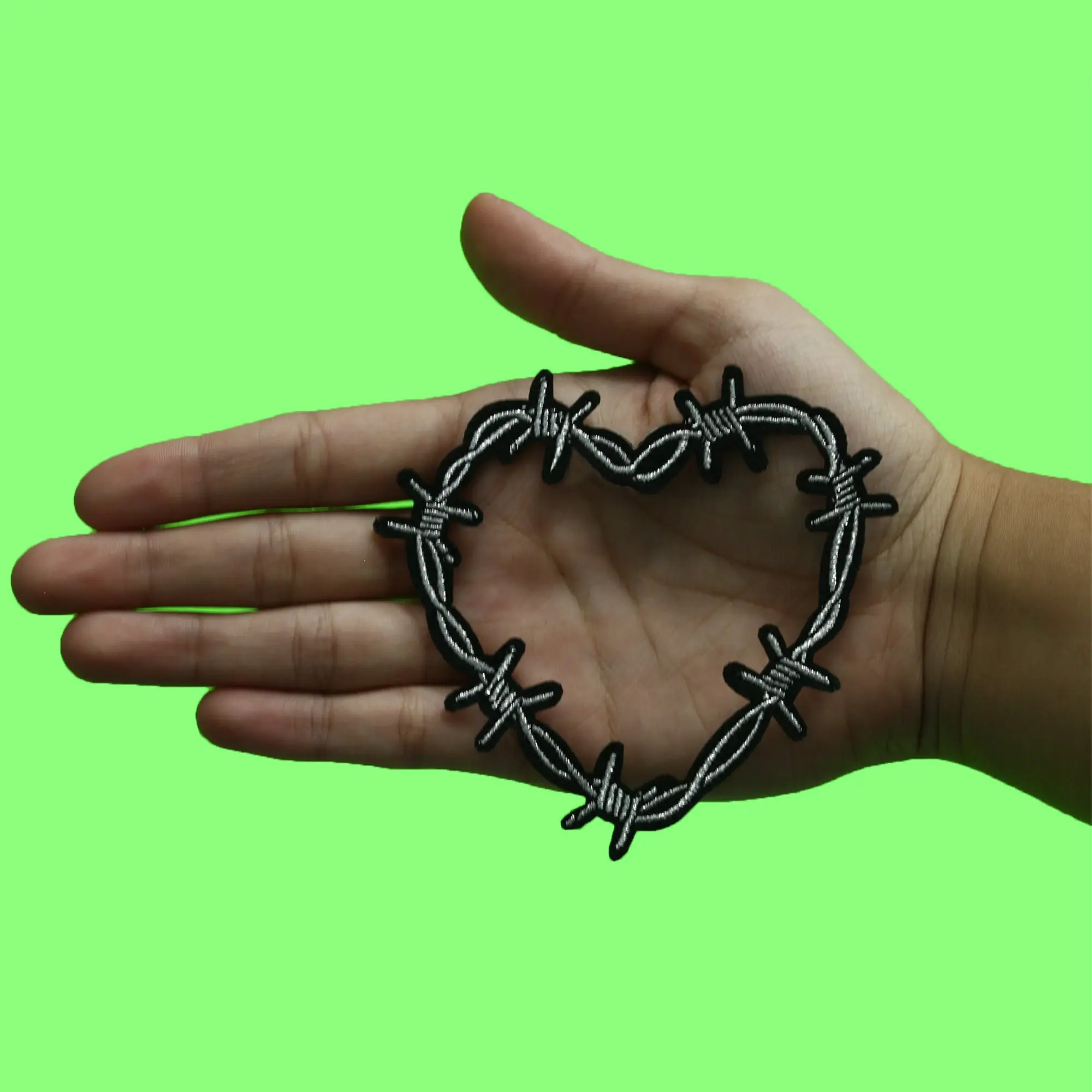Barbed Wire Heart Patch Emo Dark Love Embroidered Iron On - Image 2