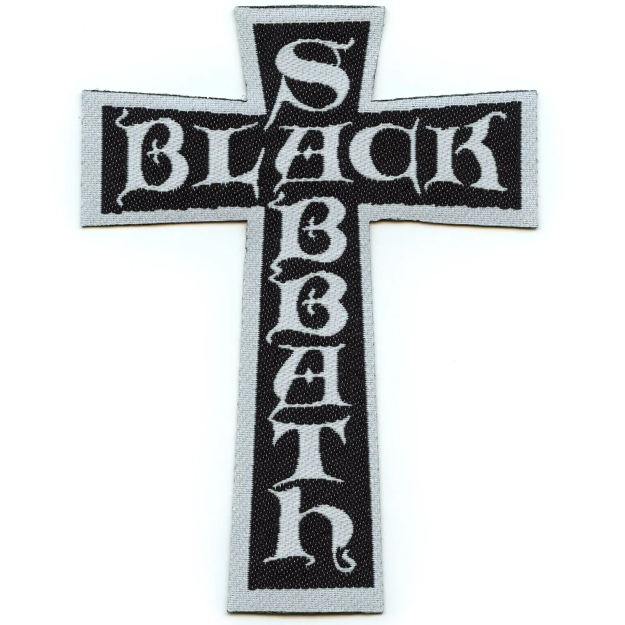 Black Sabbath White/Black Patch Cross Rock Music Woven Sew On