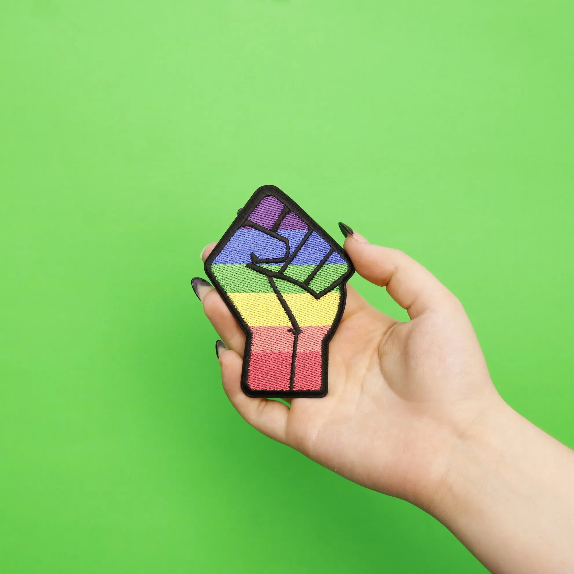 BLM Gay Pride Fist Embroidered Iron On Patch - Die Cut - Image 2