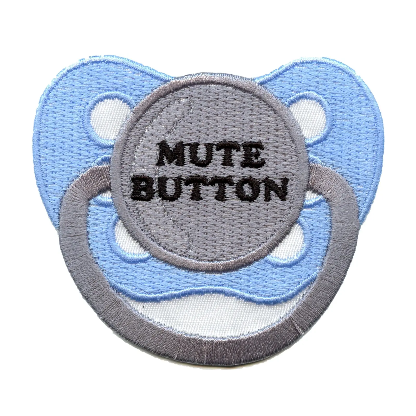 Blue Pacifier Mute Button Embroidered Iron-on Patch