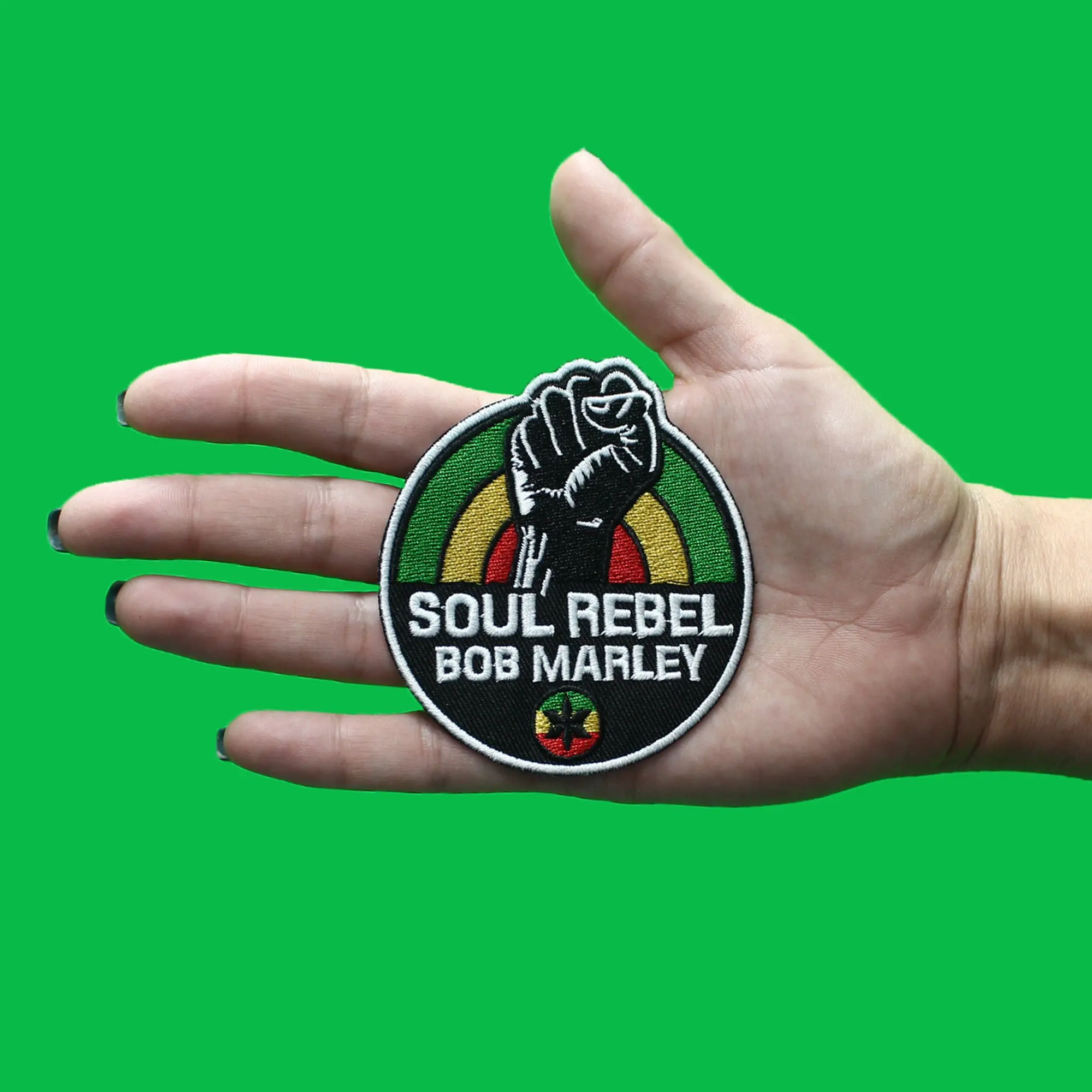 Bob Marley Soul Rebel Fist Patch Jamaican Reggae Artist Embroidered Iron On - Image 2