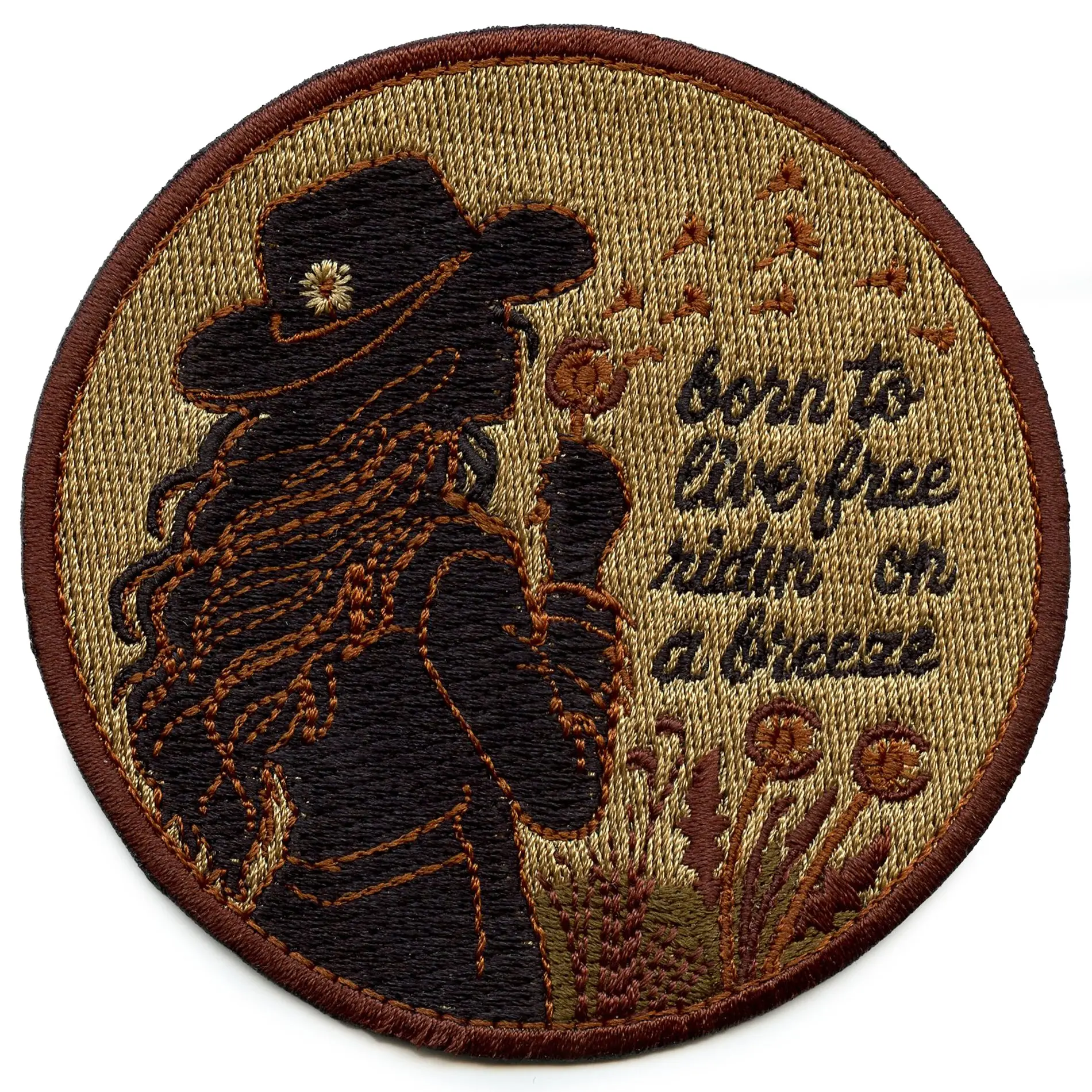 Born To Live Free Ridin On A Breeze Patch Western Music Script Embroidered Iron-On