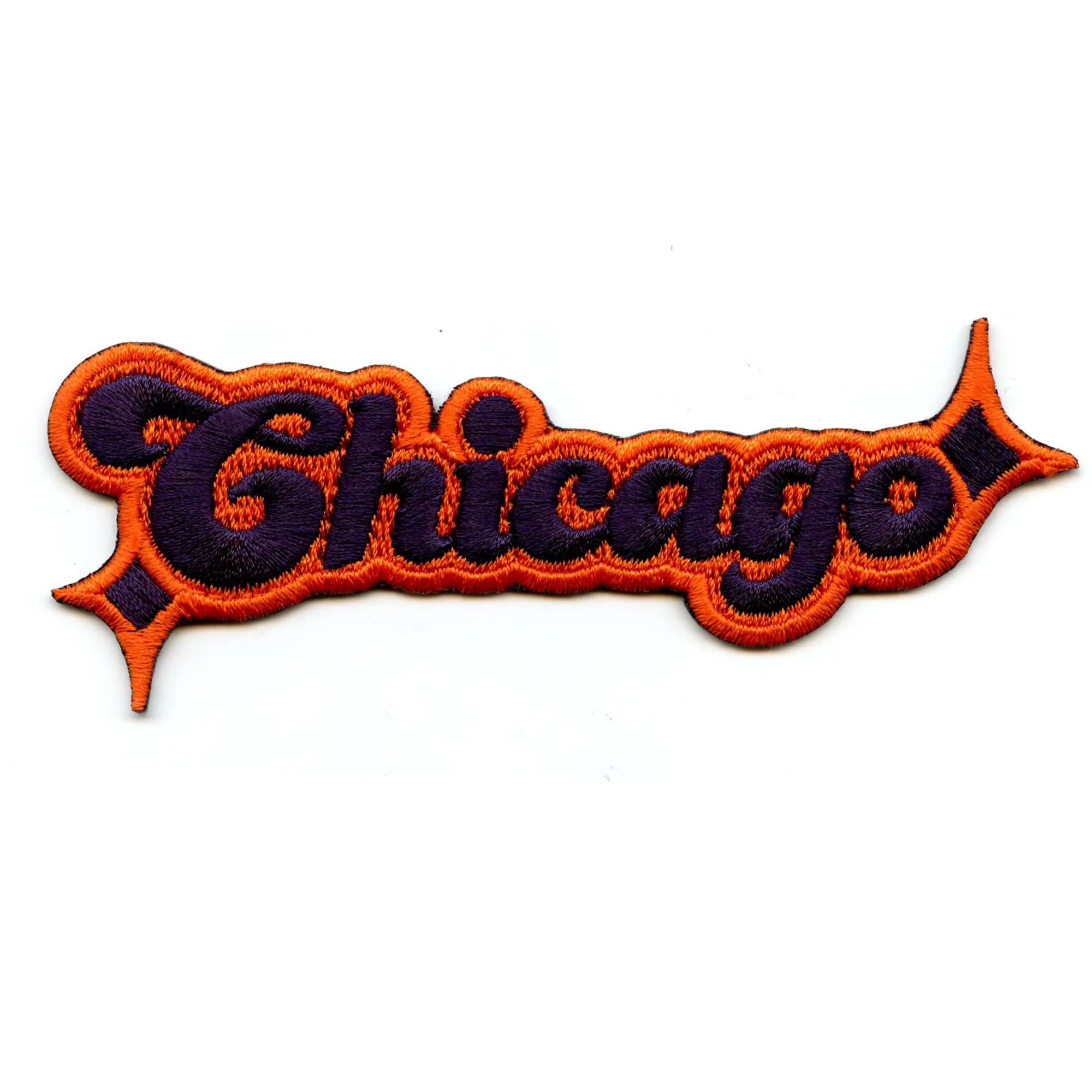 Chicago Sparkle Script Patch Orange/Navy Blue Football Sports Embroidered Iron On