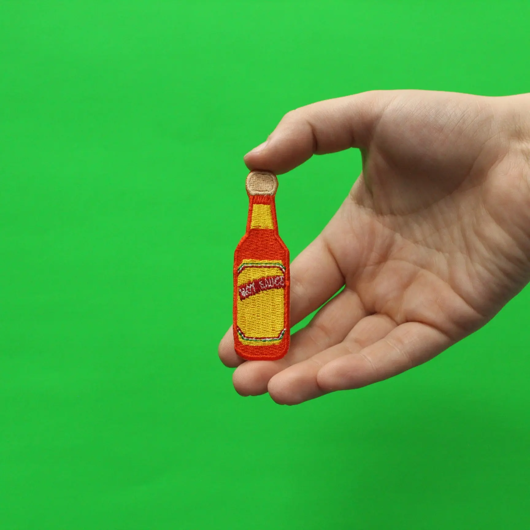 Hot Sauce Orange Bottle with Wooden Cap Iron On Embroidered Patch - Image 2