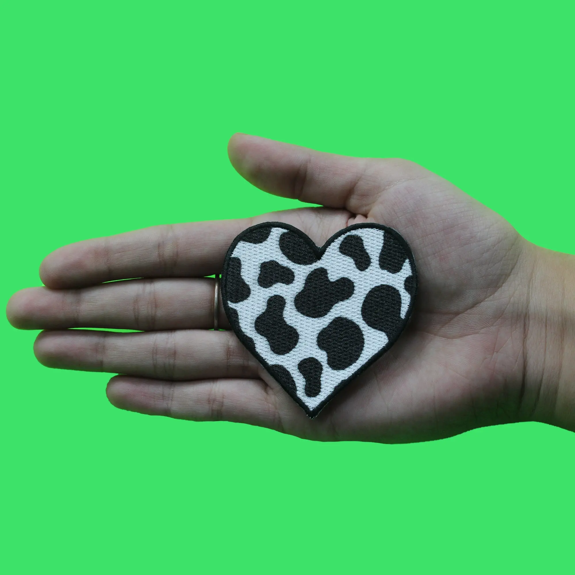 Cow Print Heart Patch Western Country Aesthetic Embroidered Iron on - Image 2