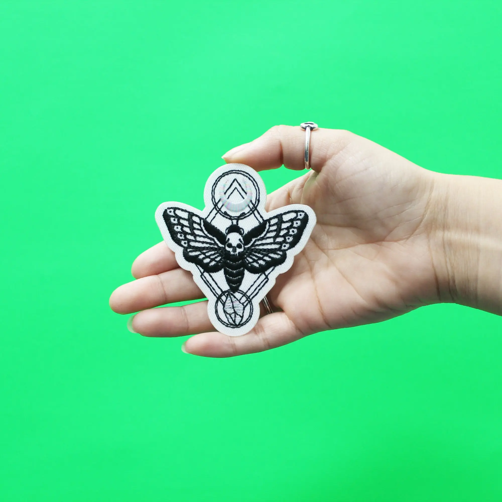 Deaths Head Moth Patch With Moon Crystal EXCLUSIVE Embroidered Iron On - Image 2