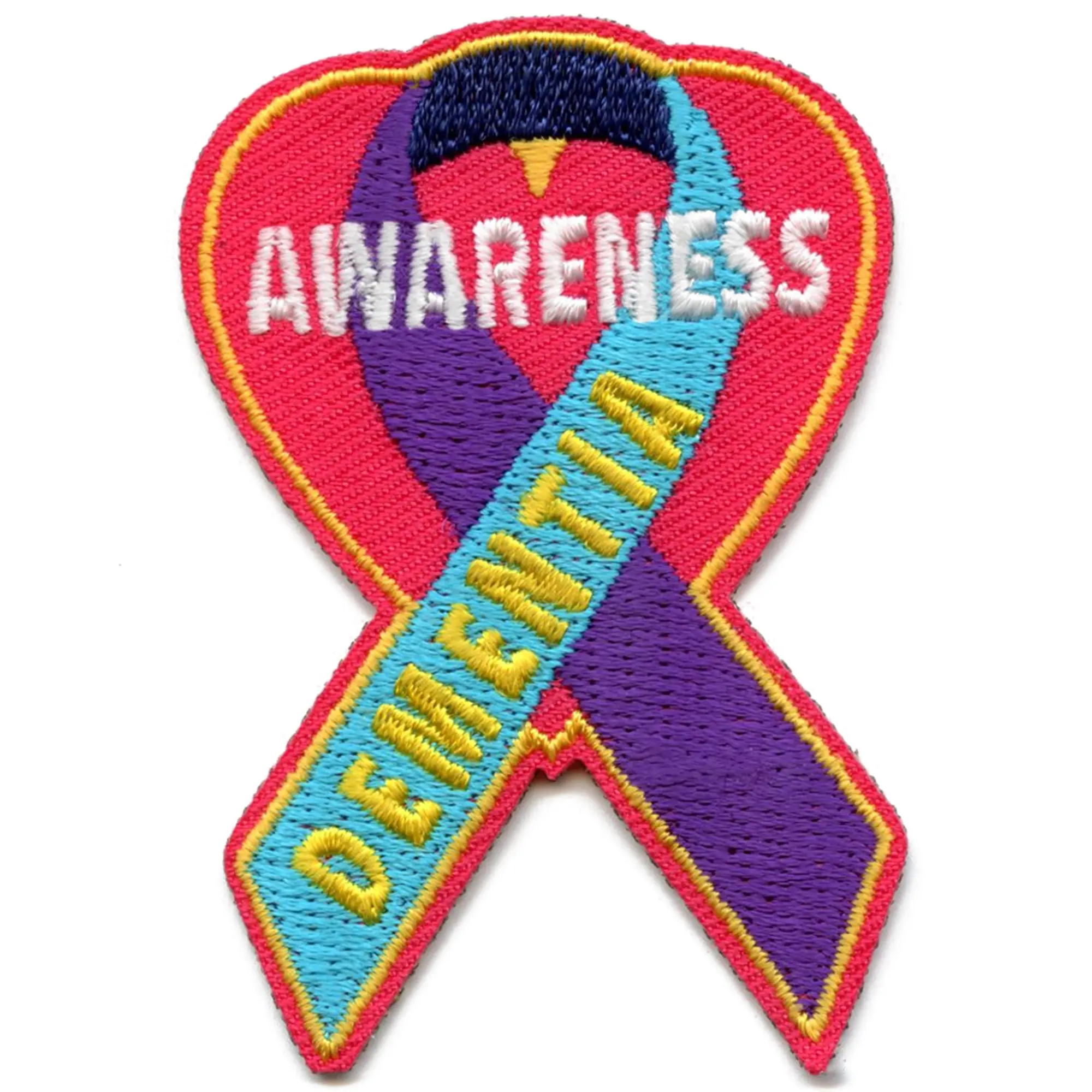 Dementia Awareness Ribbon Patch With Heart Embroidered Iron On