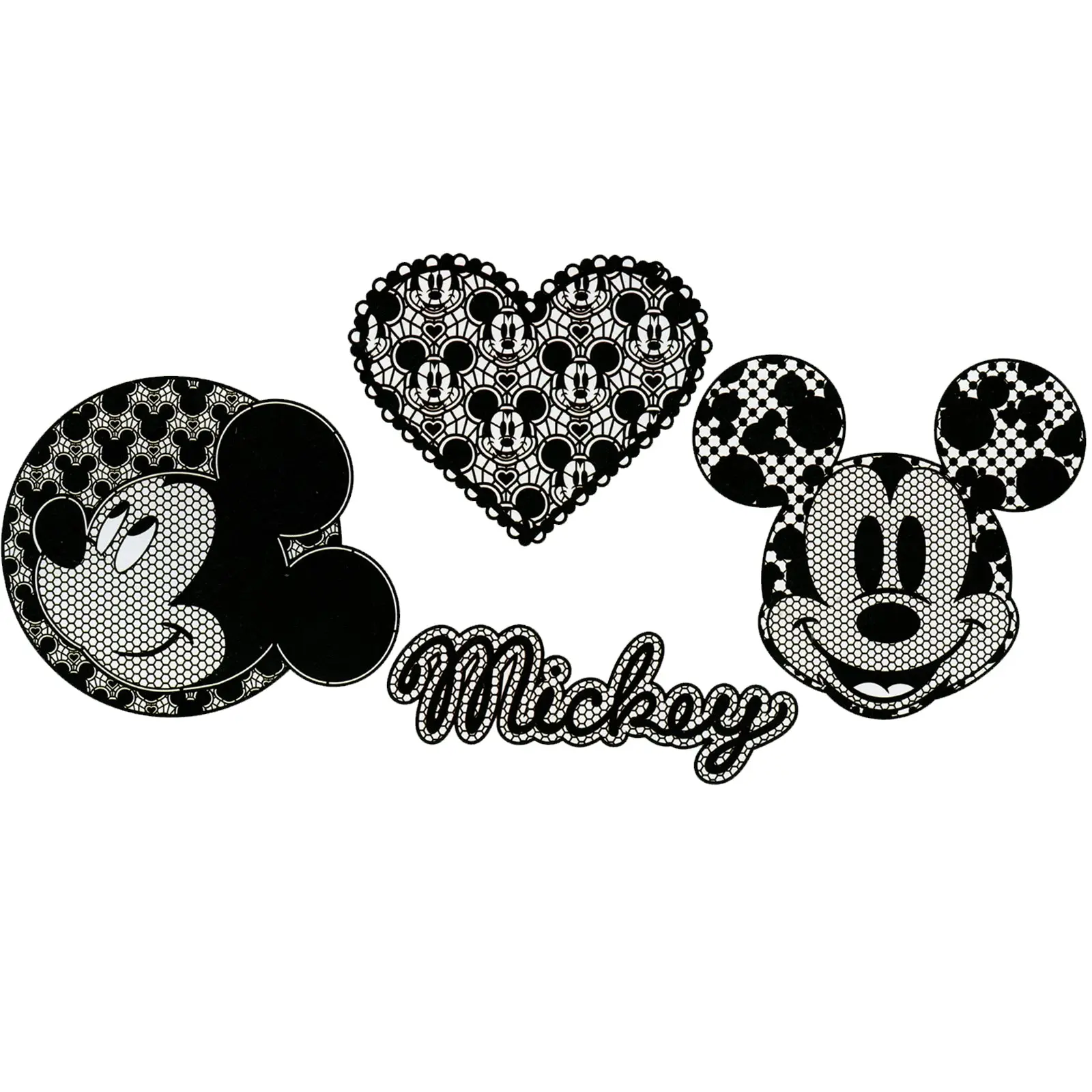 Disney Mickey Mouse Lace Style Iron On Transfer (4pc)