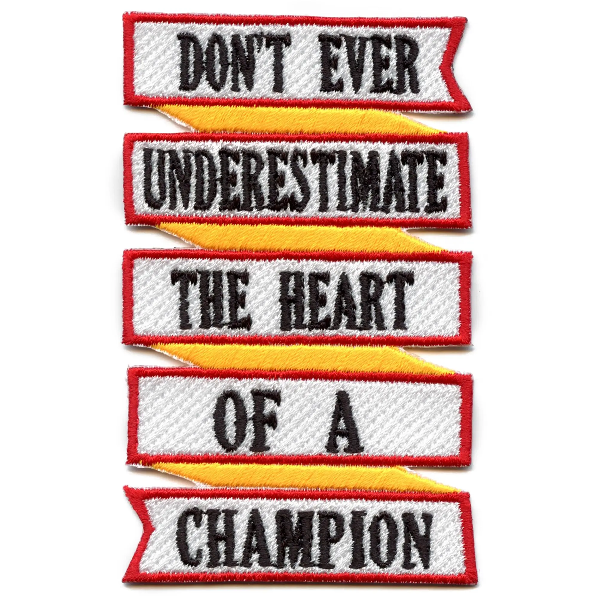 Don't Ever Underestimate The Heart of A Champion Rudy T Quote Houston Iron On Embroidered Patch
