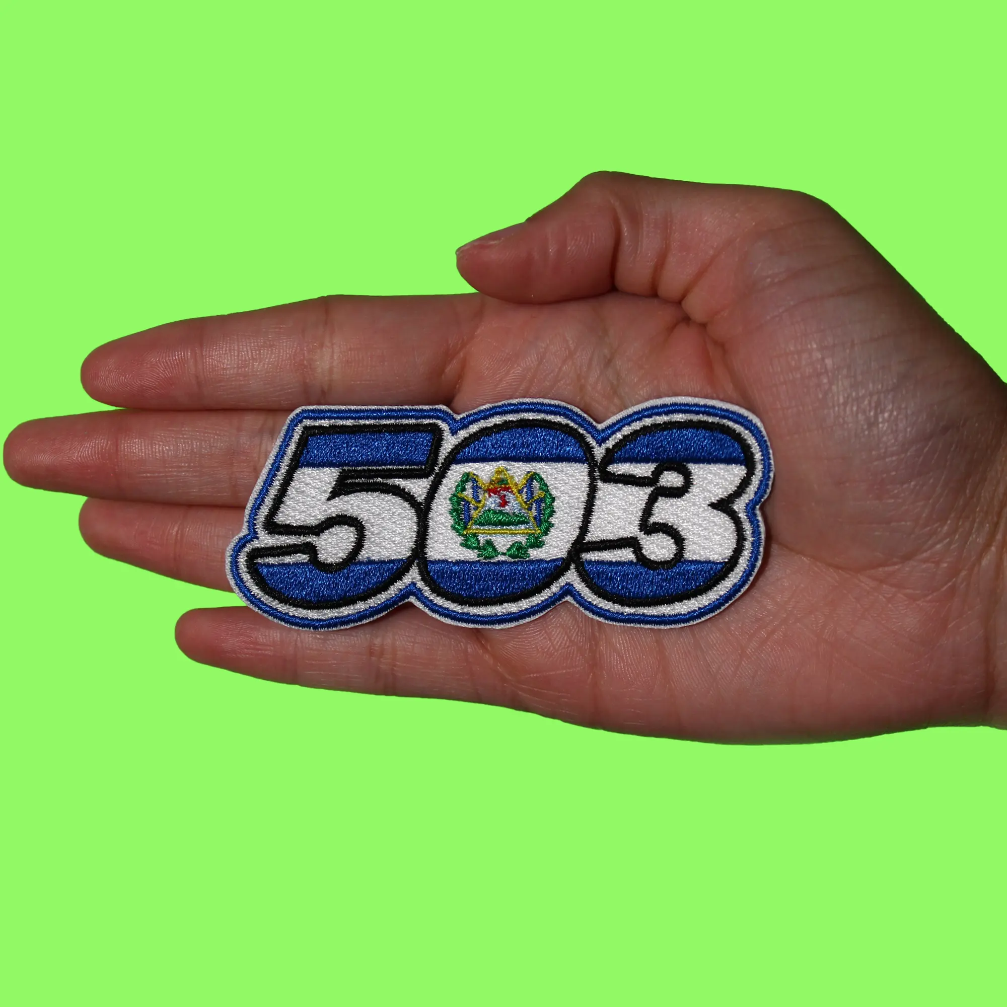 El Salvador Flag Patch 503 Area Code Embroidered Iron On - Image 2