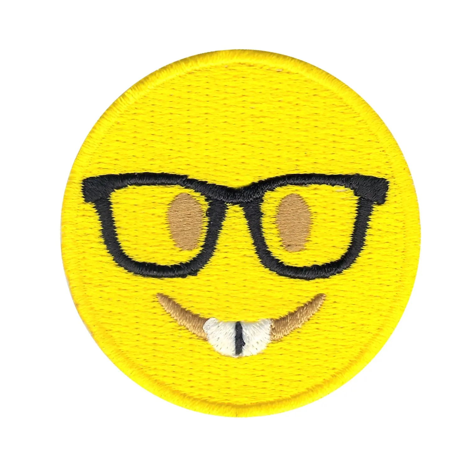 Smiley With Glasses Embroidered Iron On Patch
