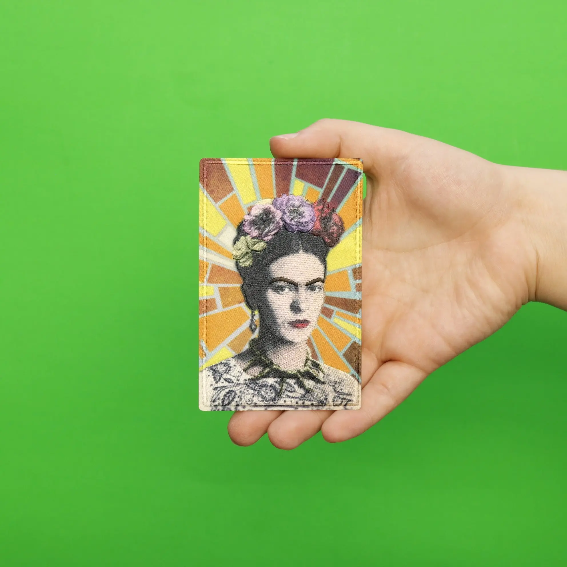 Frida Kahlo Mosaic Rays Portrait Sublimated Embroidered Iron On Patch - Image 2