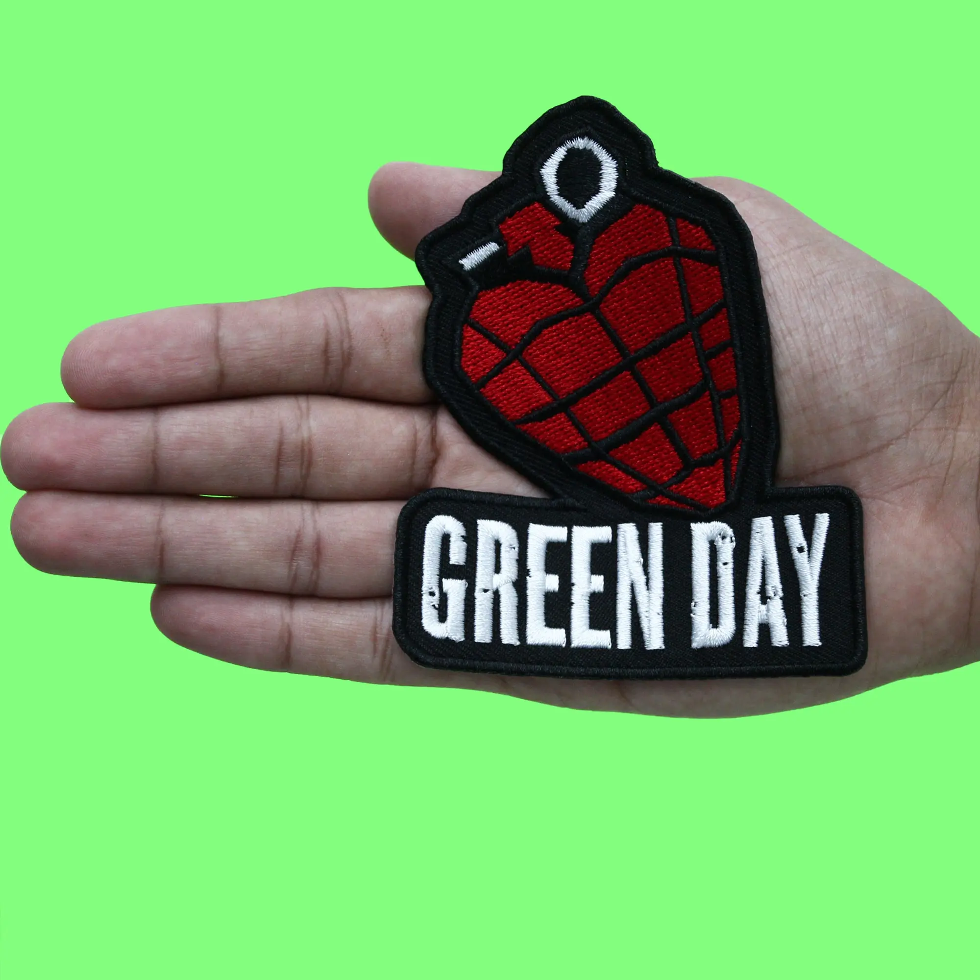 Green Day Band Patch Grenade Heart Music Embroidered Iron On - Image 2