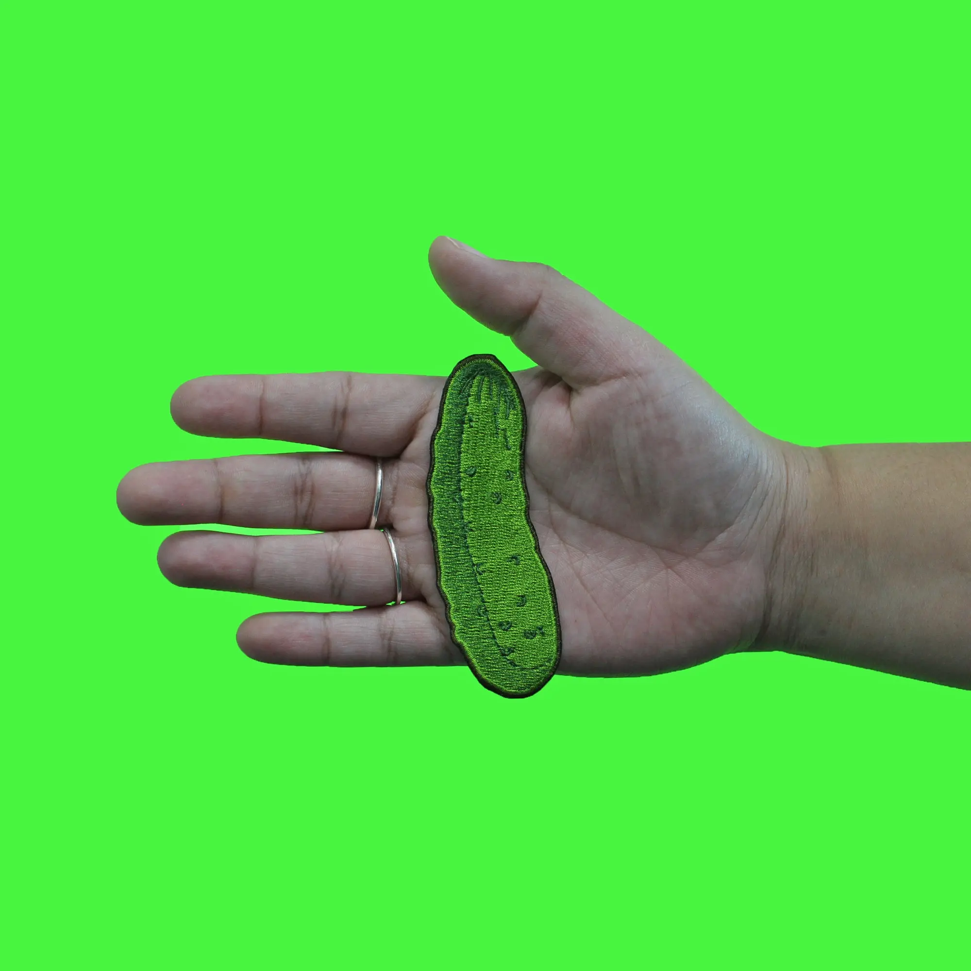 Green Pickle Food Patch Sour Salty Chamoy Embroidered Iron On - Image 2