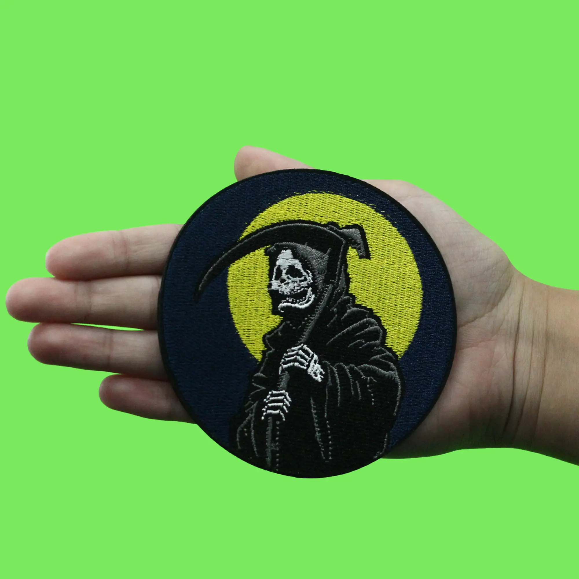 Grim Reaper Moonlight Patch Death Skull Scythe Embroidered Iron On - Image 2