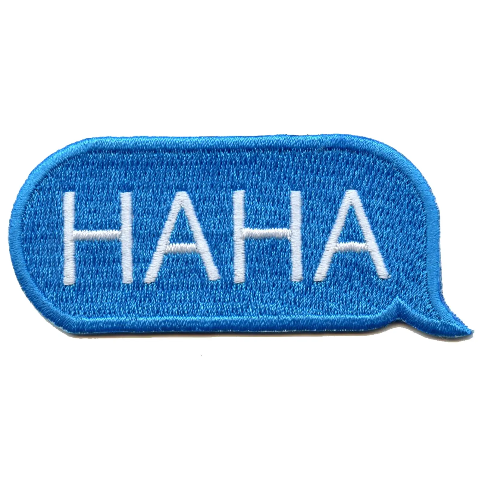 HAHA Blue Text Bubble Embroidered Iron On Patch