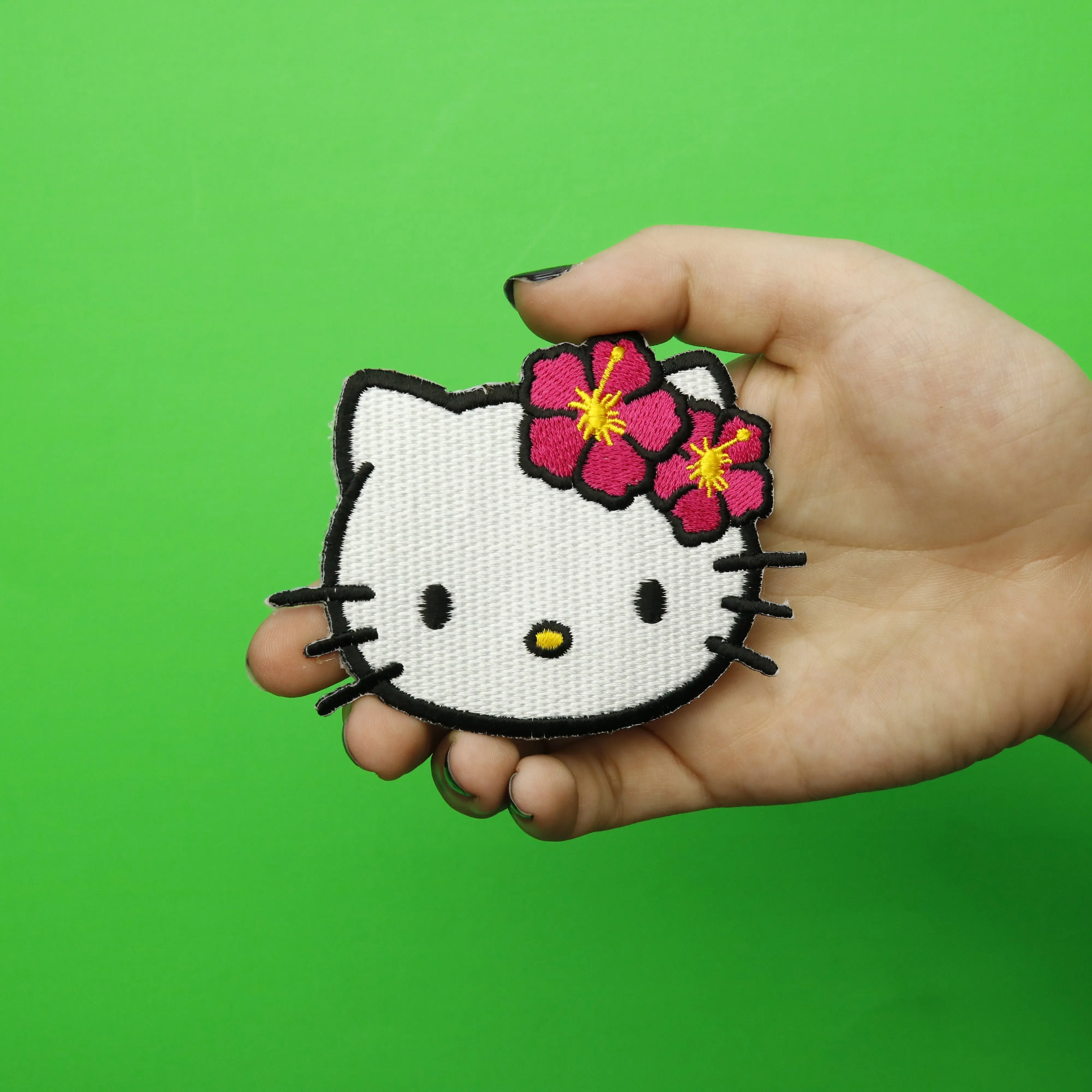 Hello Kitty Hawaiian Flower Head Shot Iron On Embroidered Patch - Image 2