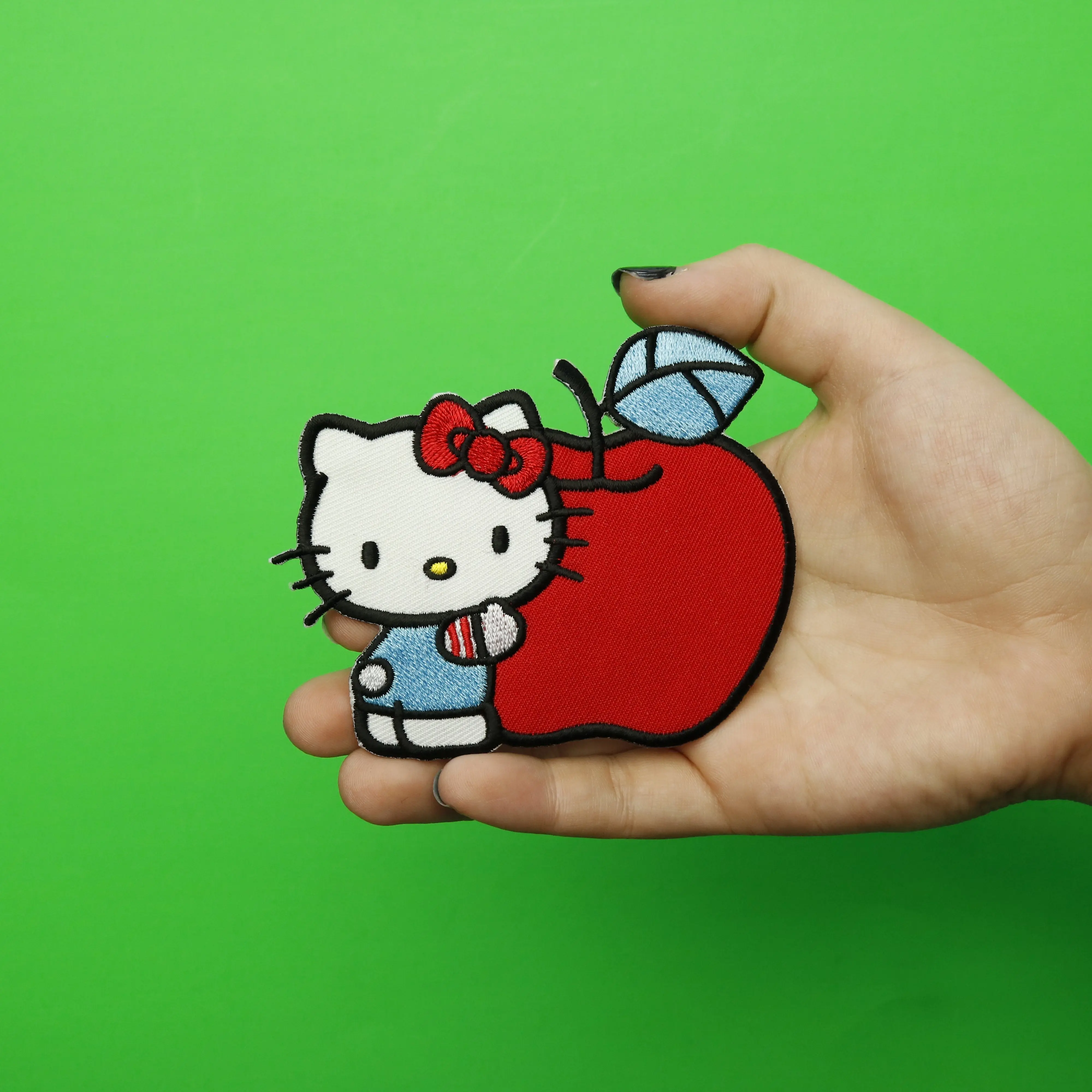Hello Kitty Hugging Big Red Apple Iron On Embroidered Patch - Image 2