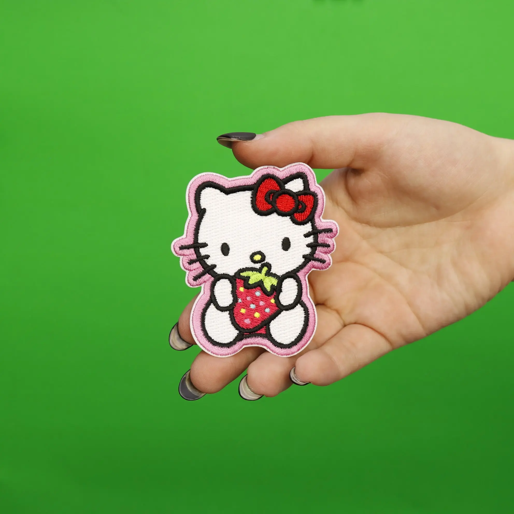 Hello Kitty Hugging Strawberry Sweet Iron On Embroidered Patch - Image 2