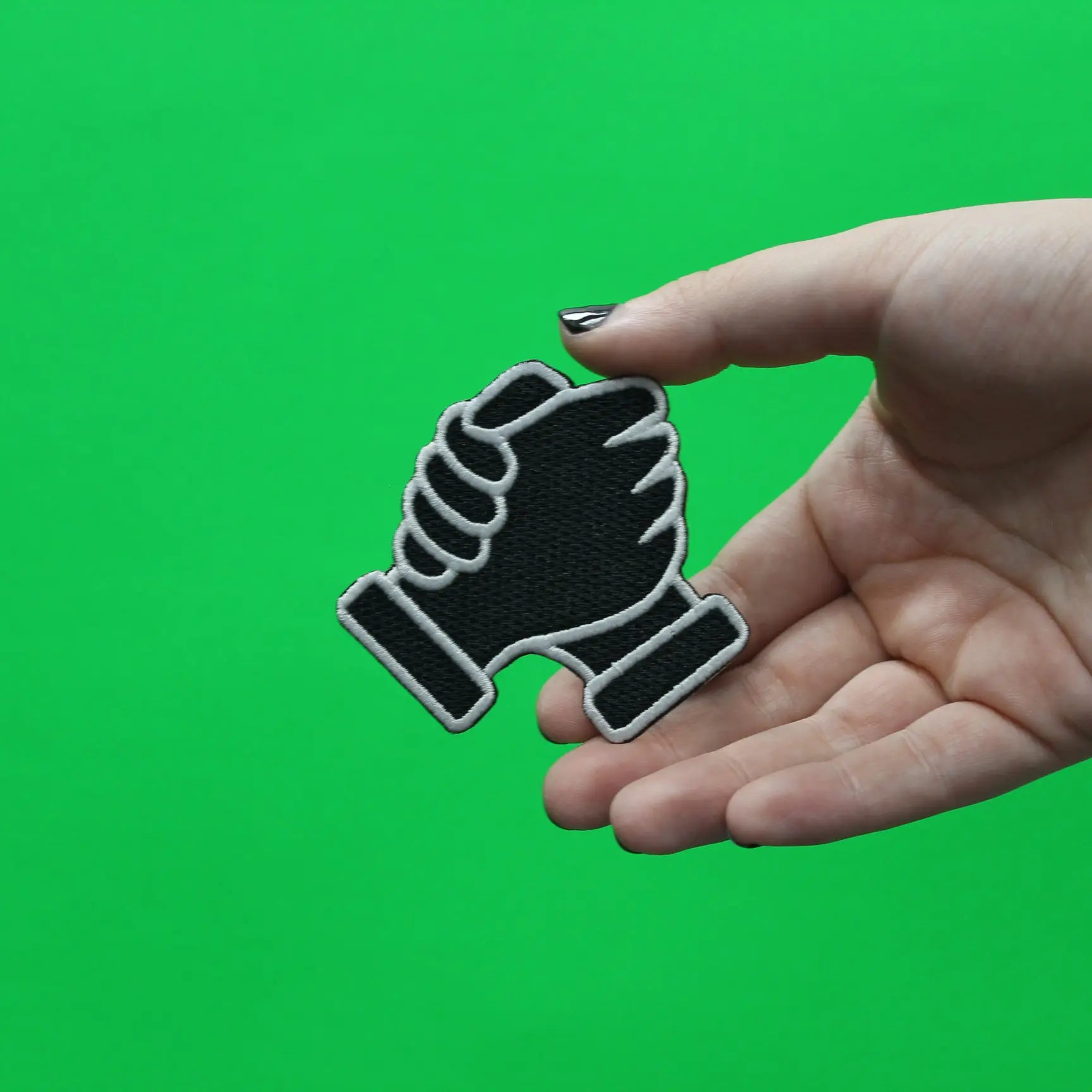 Homie Hands Handshake Black Iron on Patch - Image 2