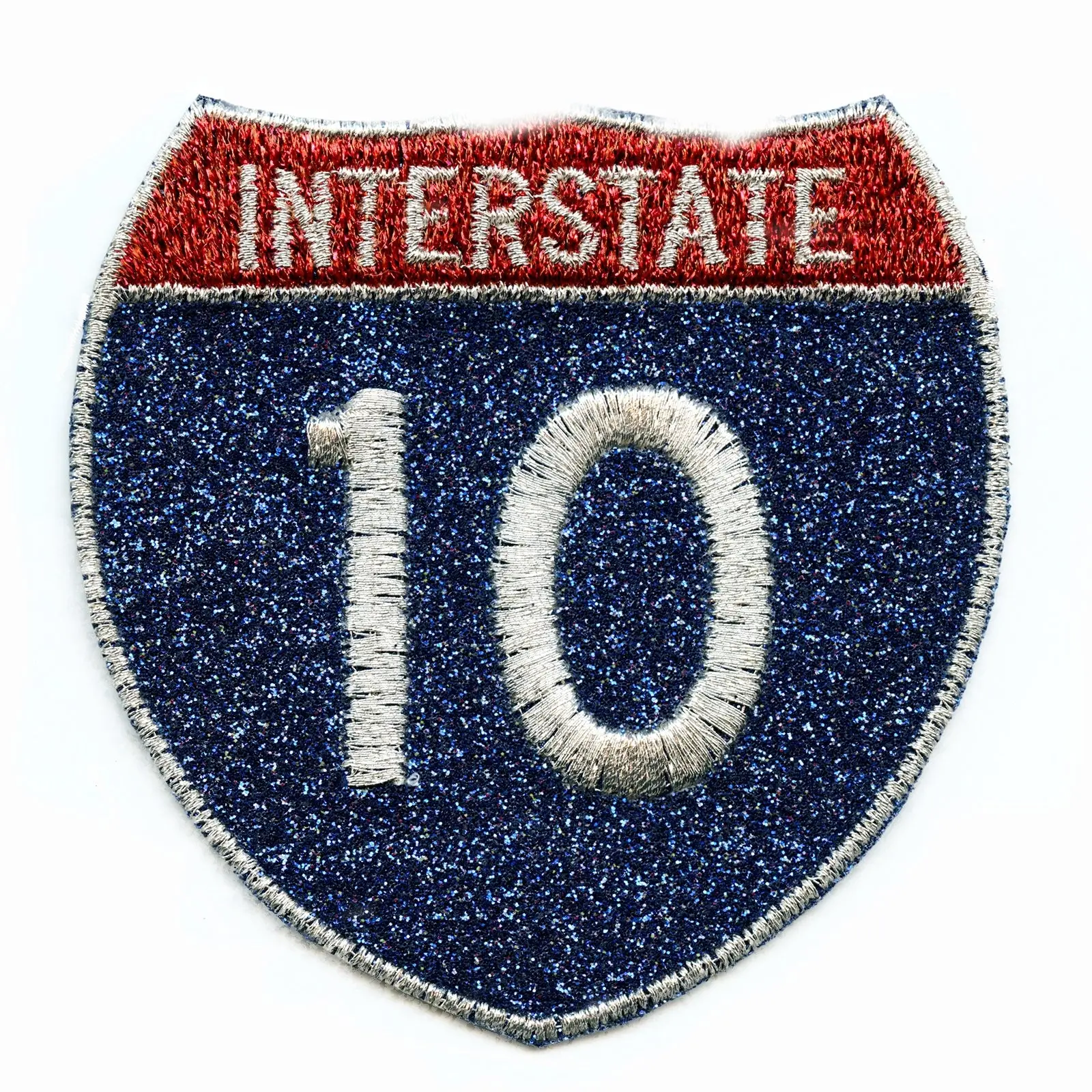 Houston Freeway Interstate I-10 Sign Embroidered Iron on Glitter Sparkle Patch Bling
