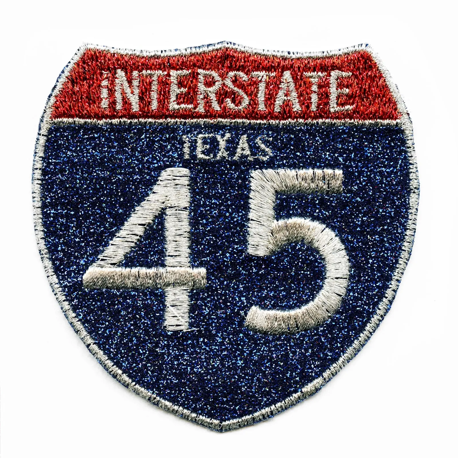 Houston Freeway Interstate I-45 Sign Embroidered Iron on Glitter Sparkle Patch Bling