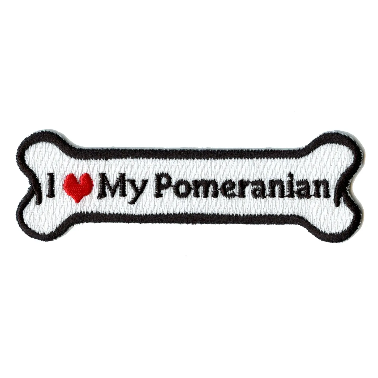 I Heart My Pomeranian Dog Bone Iron On Embroidered Patch