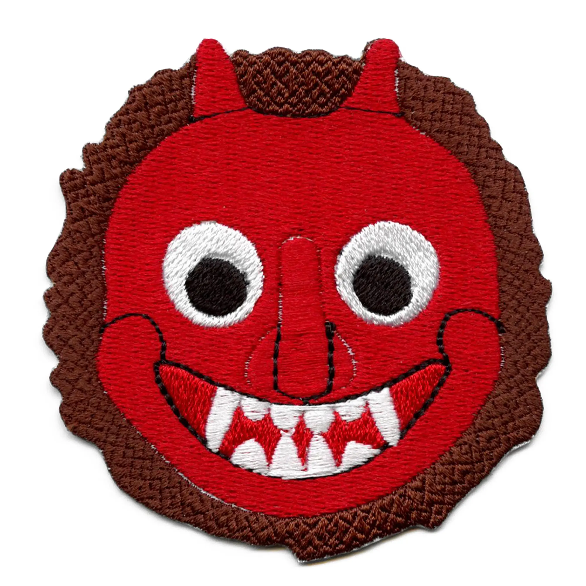 Japanese Ogre Patch Red Face Horns Embroidered Iron On