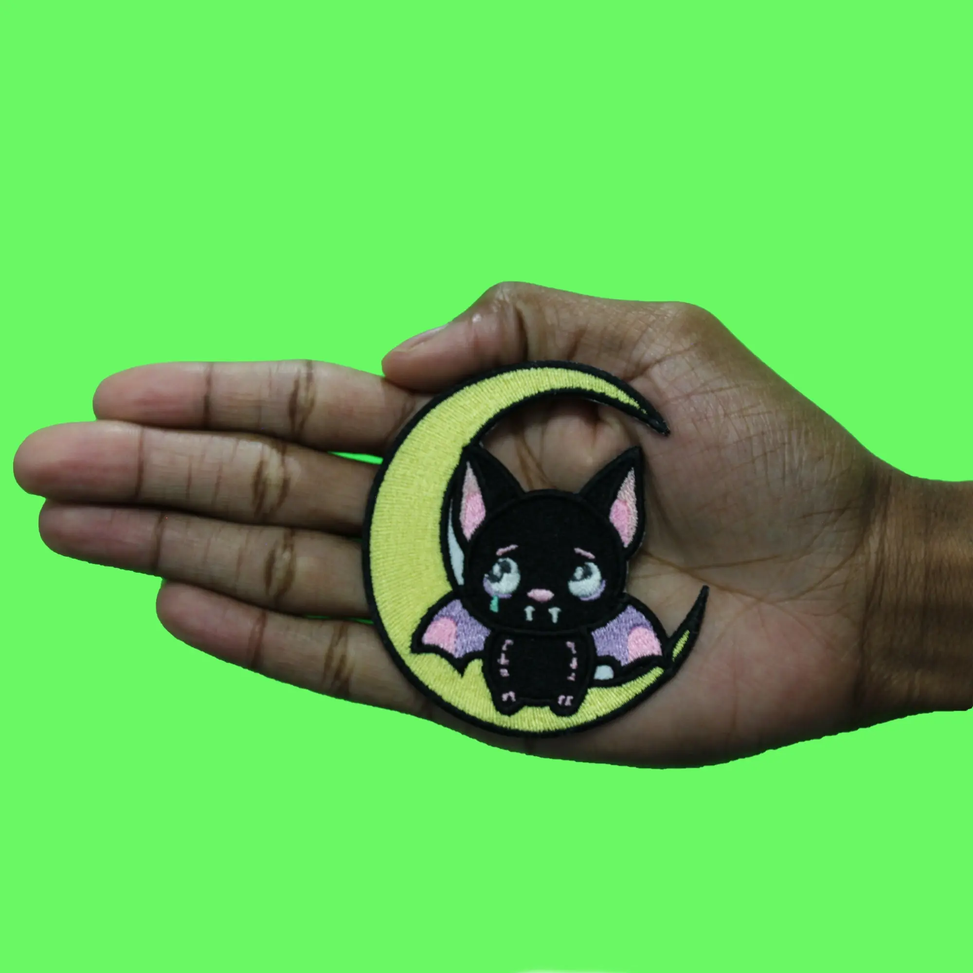 Kawaii Sad Bat Patch Cutesy Adorable Moon Embroidered Iron On - Image 2