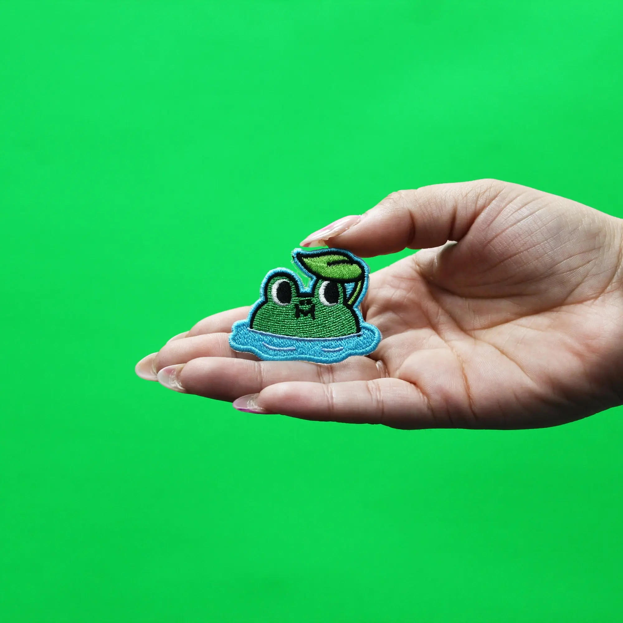 Line Friends Frog Leonard Patch In Pond With Leaf Embroidered Iron On - Image 2
