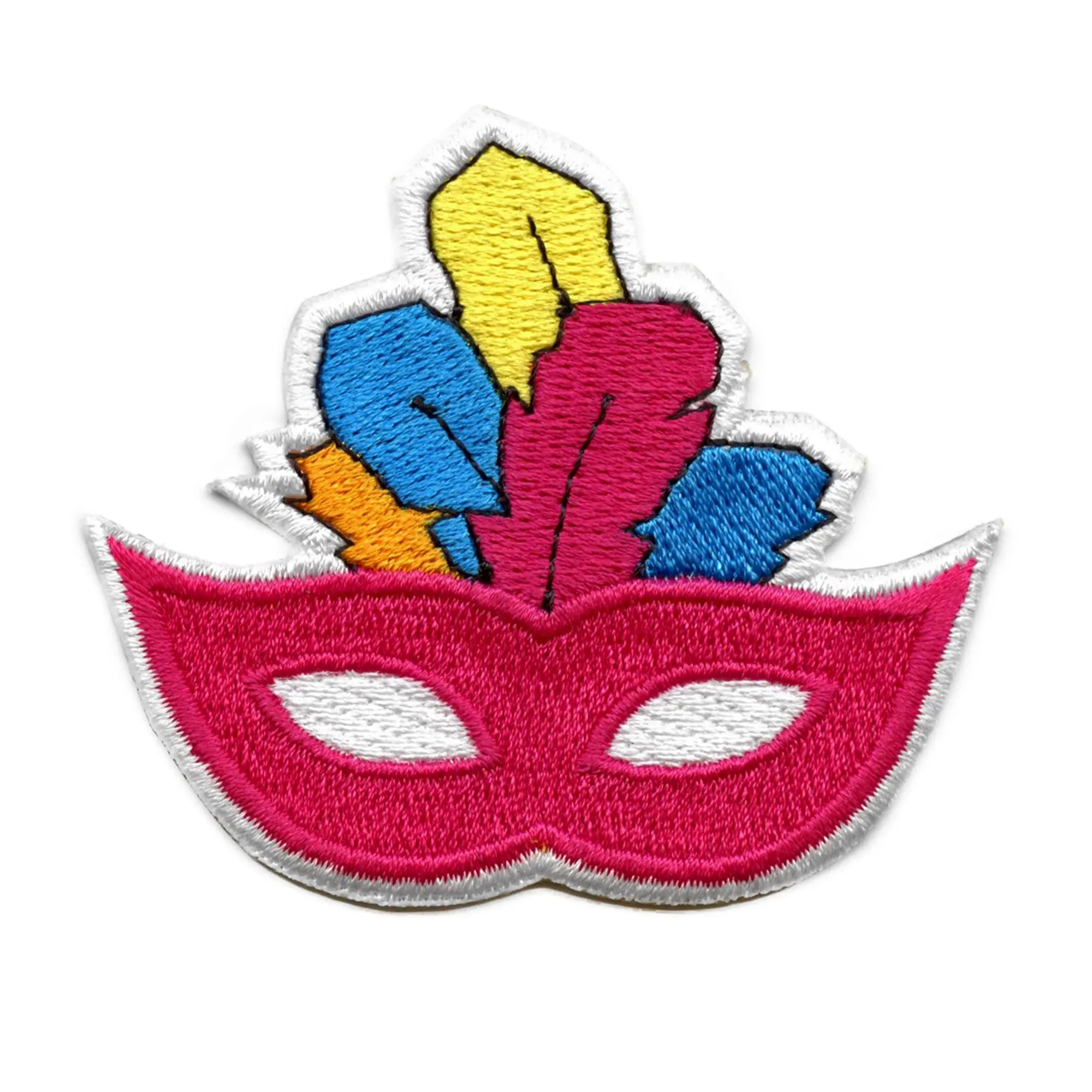 Mardi Gras Feather Mask Patch Pink Parade Embroidered Iron-On