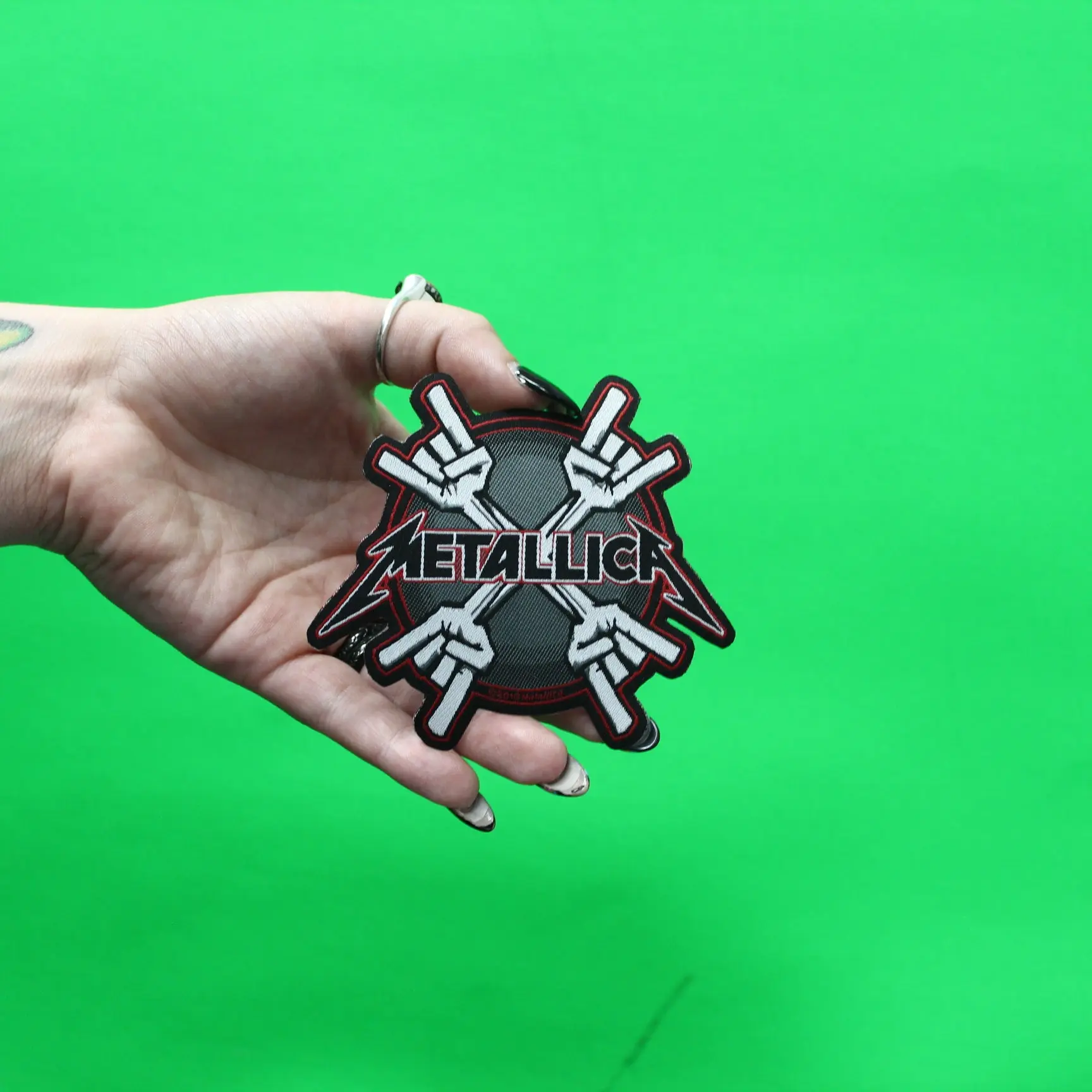 Metallica Metal Horns Logo Patch Rock Hands Band Woven Sew On - Image 2