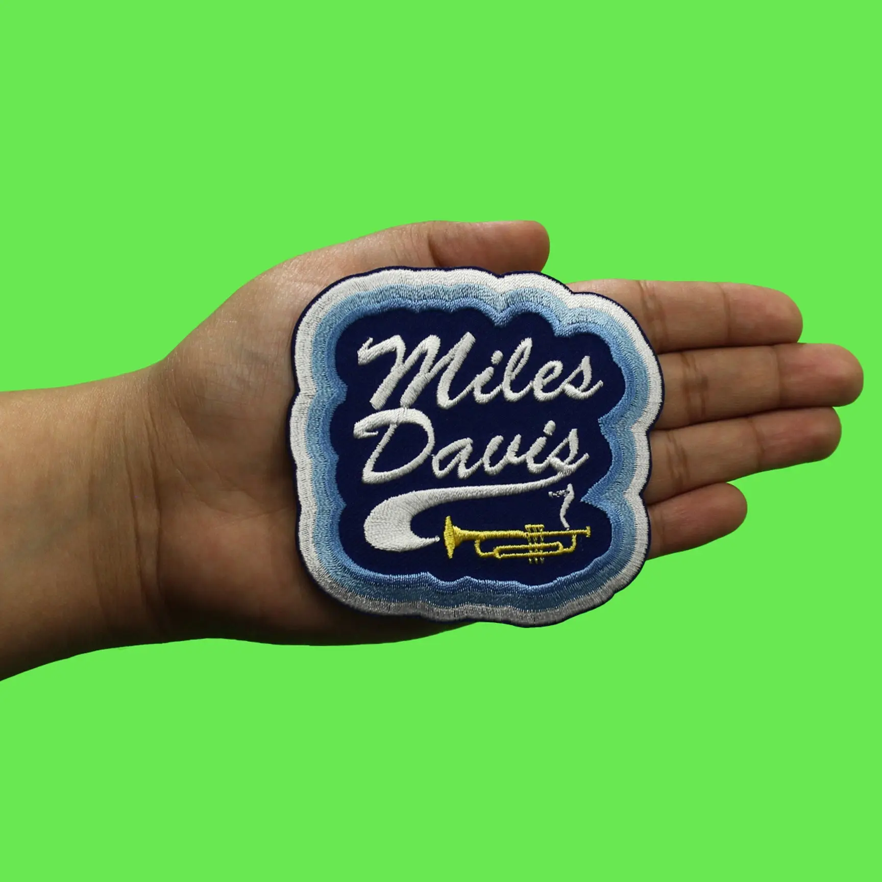 Miles Davis Blues Wavy Patch Grove Trumpet Waves Embroidered Iron On - Image 2