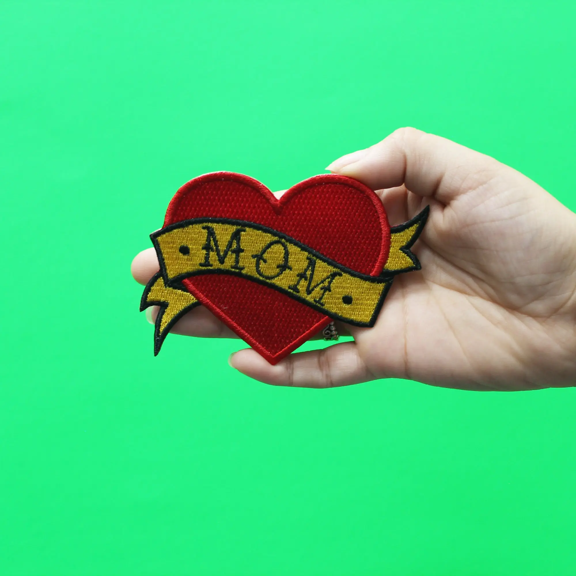 Mom Heart Tattoo Embroidered Iron On Patch - Image 2