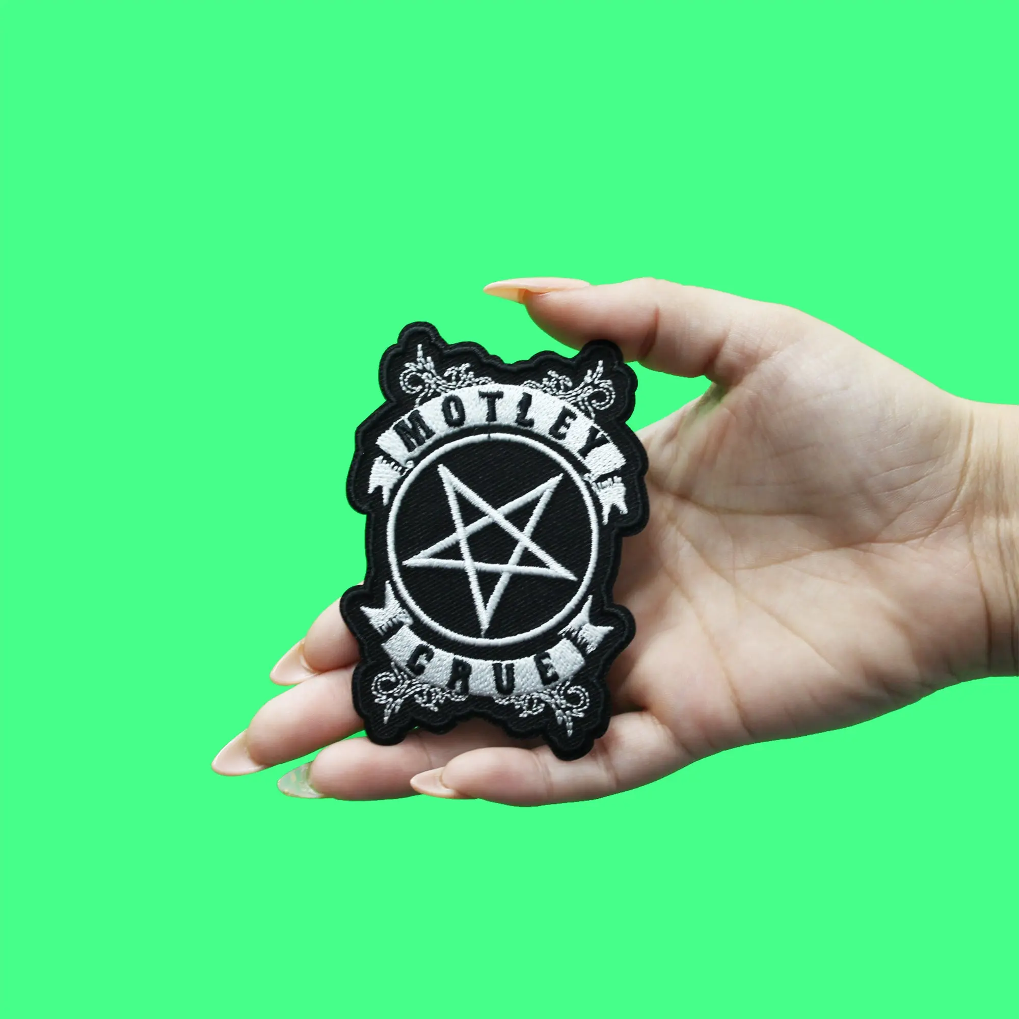 Official Motley Crue Patch Ribbons With Pentagram Embroidered Iron On - Image 2