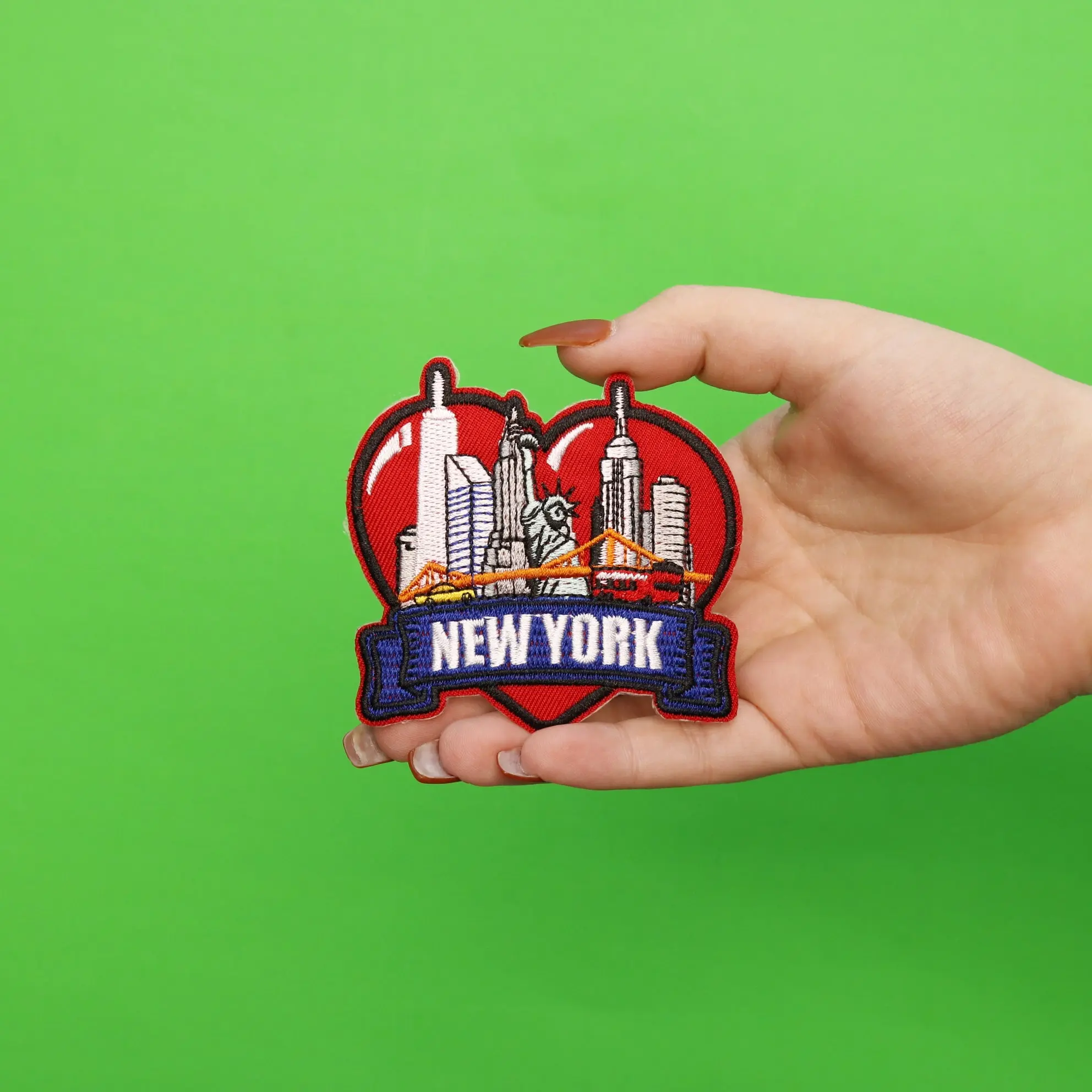 New York Skyline Red Heart Iron On Patch - Image 2