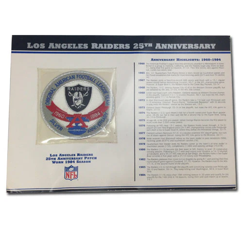 1984 Oakland Los Angeles Raiders 25th Anniversary Logo Jersey Patch With Stat Card Silver