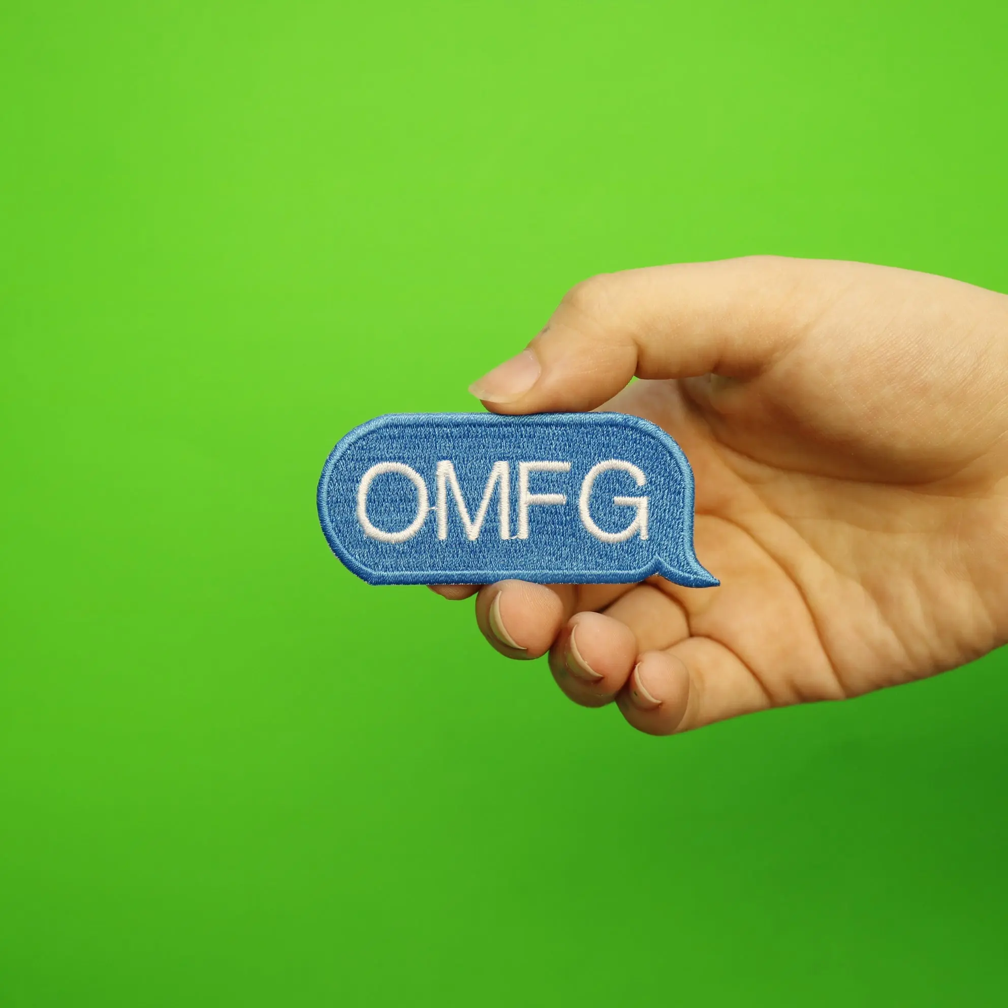 OMFG Blue Text Bubble Embroidered Iron On Patch - Image 2