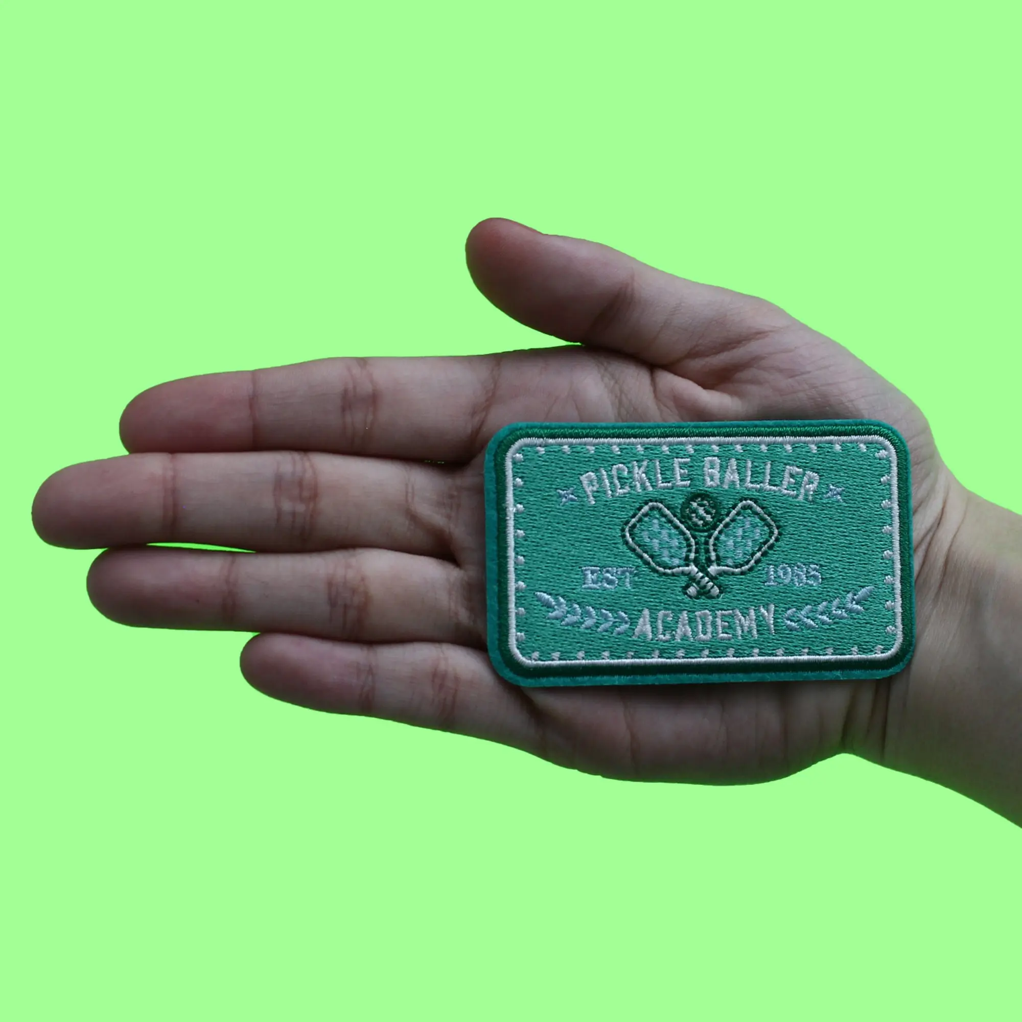 Pickle Baller Academy Patch Wooden Paddle Sport Embroidered Iron On Patch - Image 2