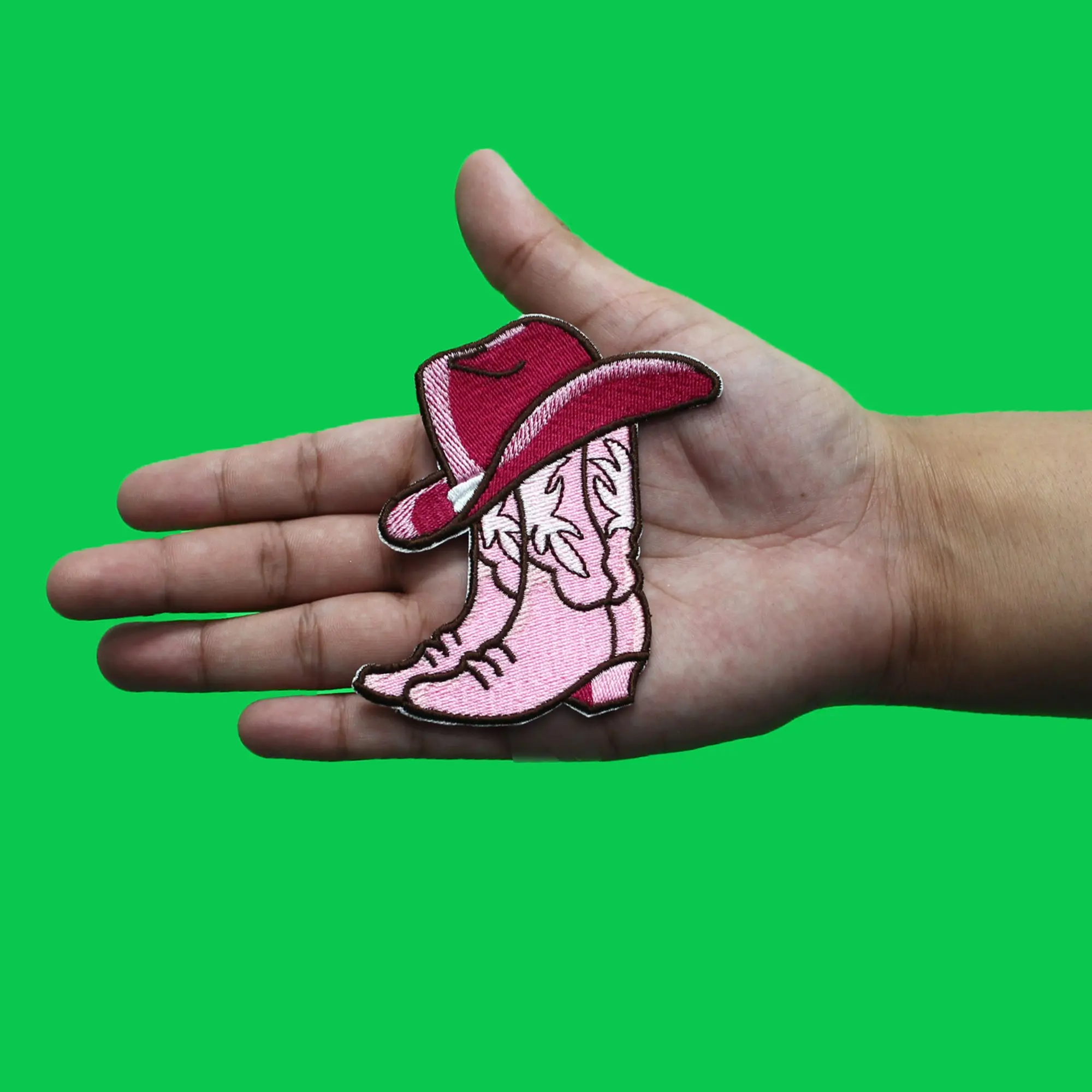 Pink Cowgirl Hat Boots Patch Western Girly Rodeo Embroidered Iron On - Image 2
