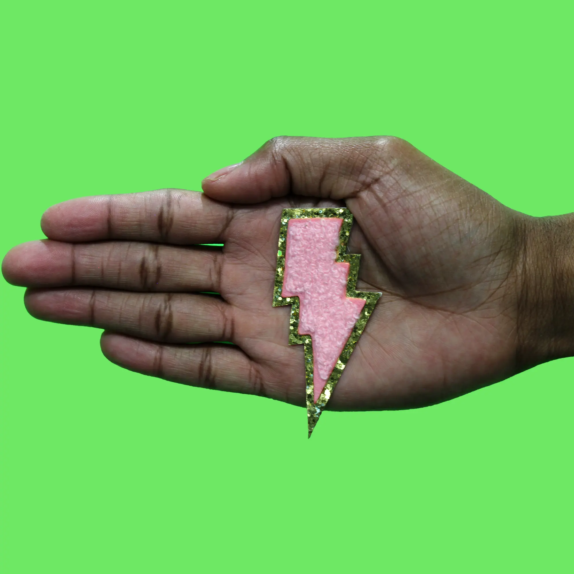 Pink Lightning Bolt Patch Weather Symbol Decor Chenille Iron On - Image 2